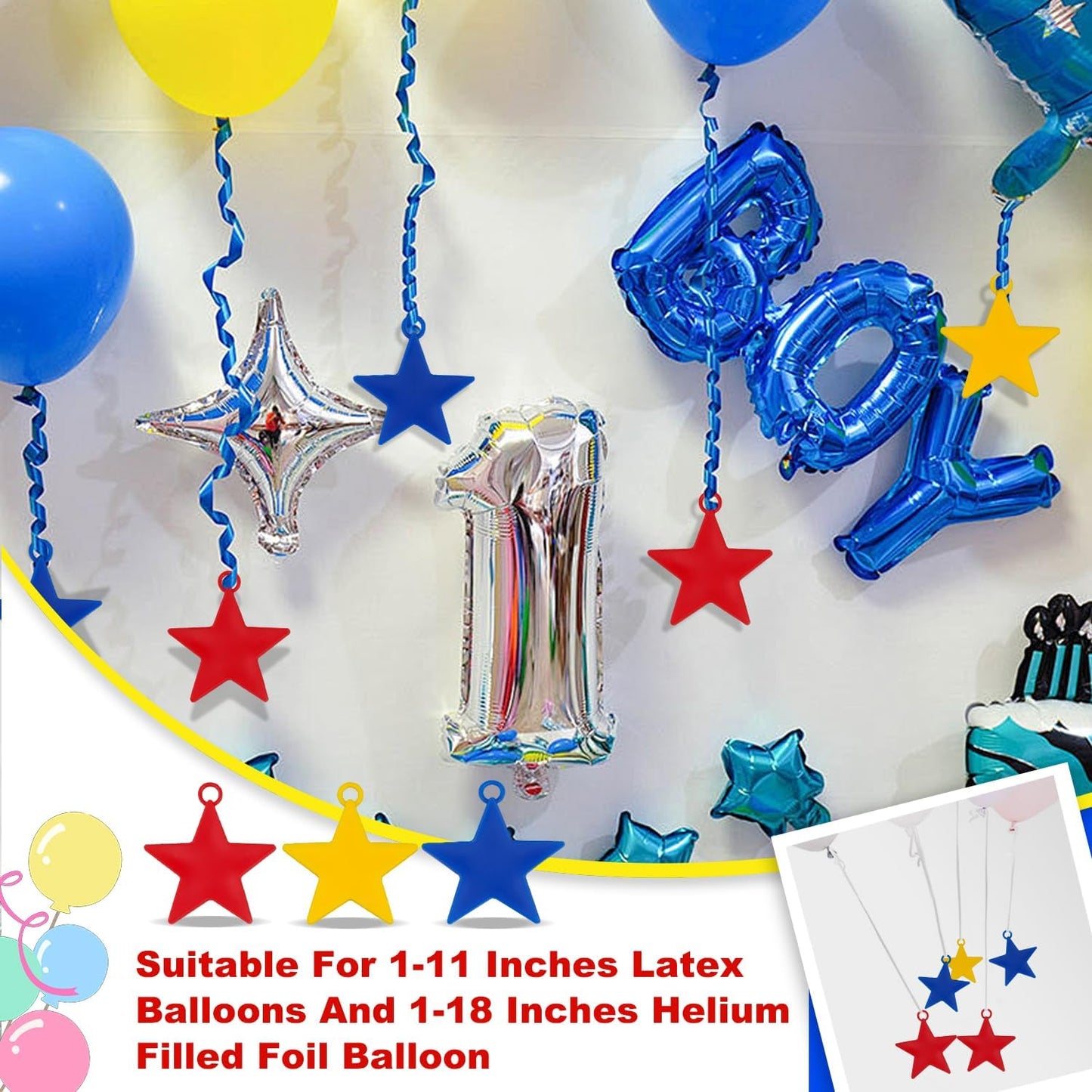 45PCS Balloon Weights Colorful Plastic Heavy Balloon Pendants Wedding Birthday Party Balloons Accessories For Helium Balloon Decoration (Star)