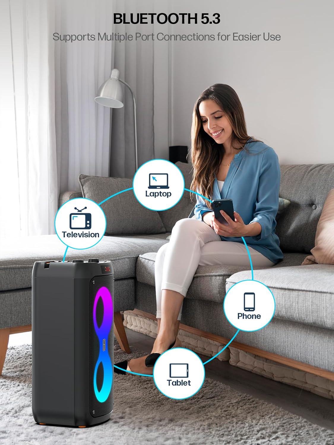 Karaoke Machine for Adults, Portable Bluetooth Speaker with 2 Wireless Microphones, PA System with Disco Lights for Big Party, Outdoor, Supports USB/TF/REC/AUX, Ideal Gifts for Family, Music Lover