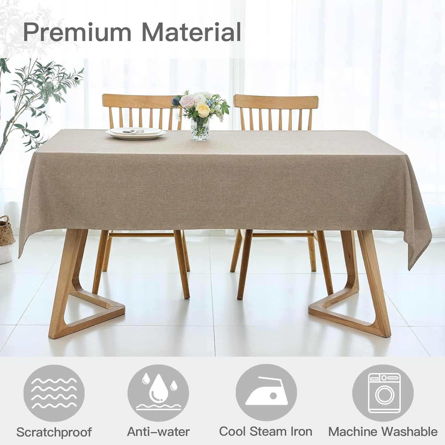 maxmill Rectangle Linen Texture Tablecloth Stain Proof Waterproof Wrinkle Free Washable Dining Table Cloth Wipeable Fabric Table Cover for Dining Room Farmhouse Tablecloths, 60 x 120 Inch, Mocha