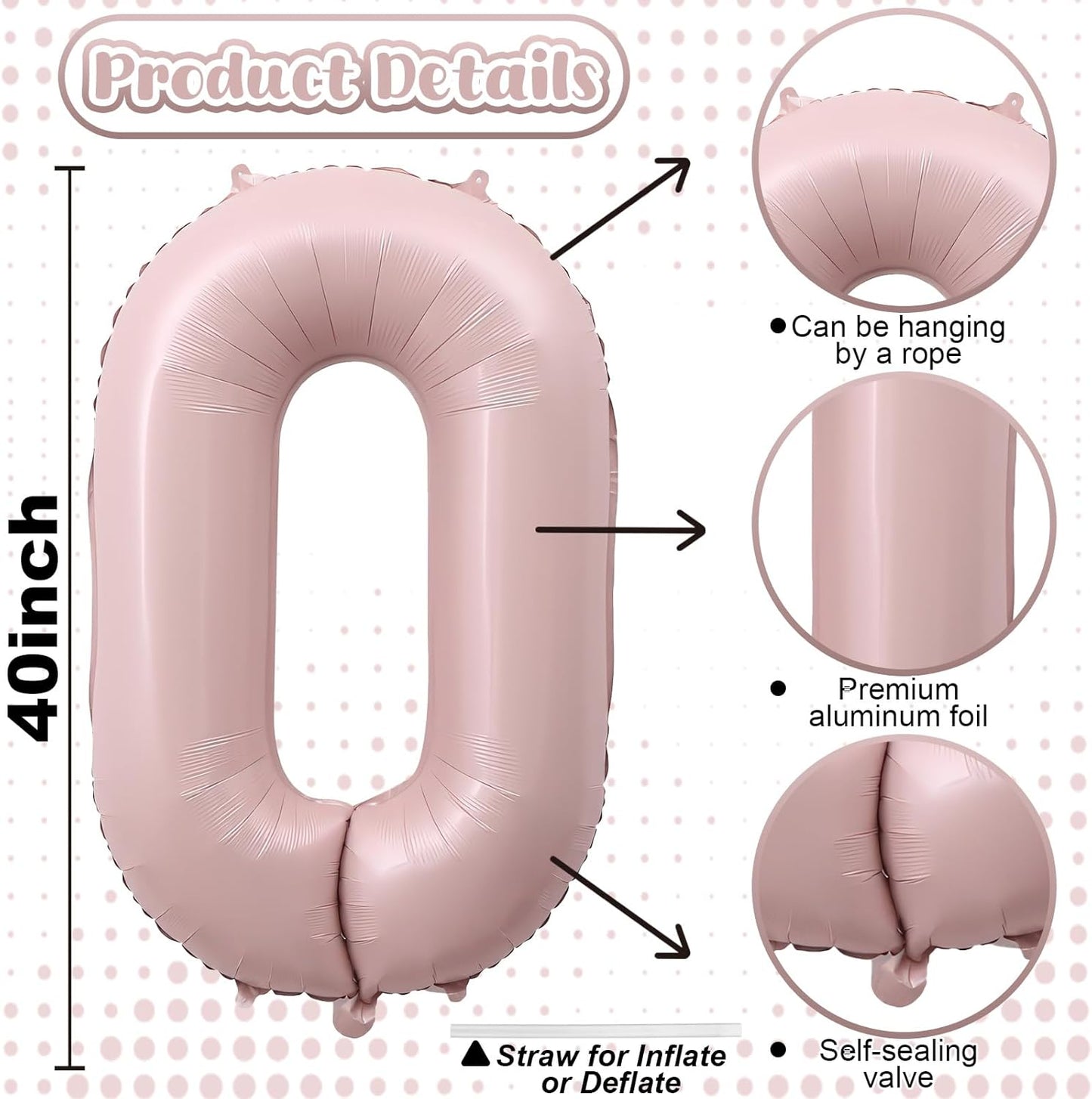 40 Inch Balloon Number 0 Pastel Pink, Large Foil Dusty Retro Pink Number Balloons Set 0-9 for Girls, 0 Helium Balloon for Boho Women Birthday Anniversary Graduation New Year Party Decoration Supplies