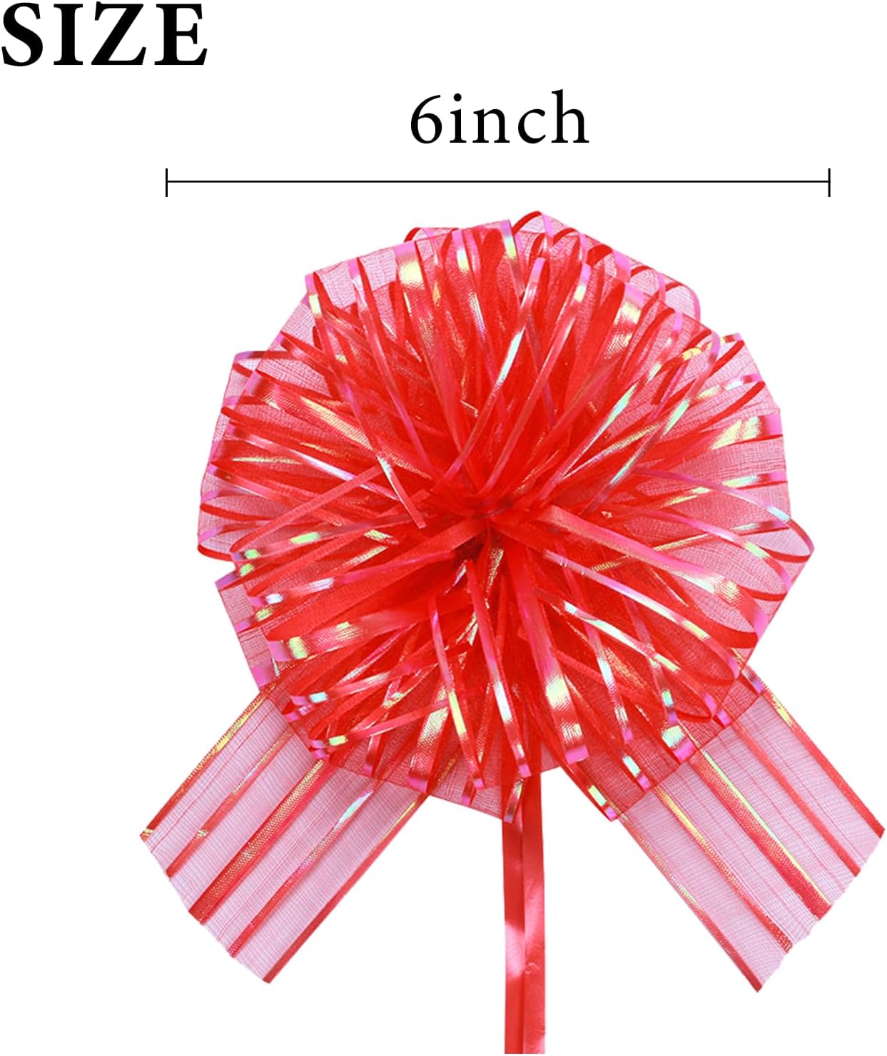 12 Pcs 6 Inch Large Organza Pull Bow Ribbon – Elegant Gift Bows for Wedding Decorations, Christmas Wrapping, Birthday Parties, Car Decor, Gift Baskets, and Valentine's Day Packaging(Red)