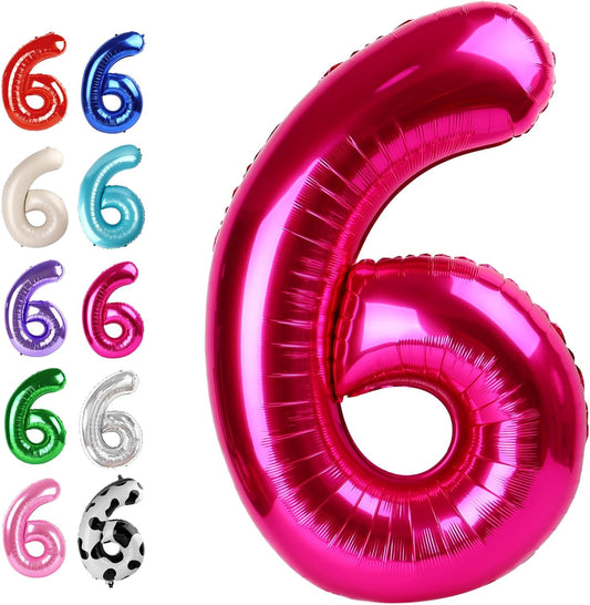 40 Inch Hot Pink Mylar Foil Number 6 Birthday Balloon, Digital Balloons for 6 16 Boy Girl Party Decorations Supplies, Big Helium Balloon Numbers for 26 36 46 60 Men Women Anniversary