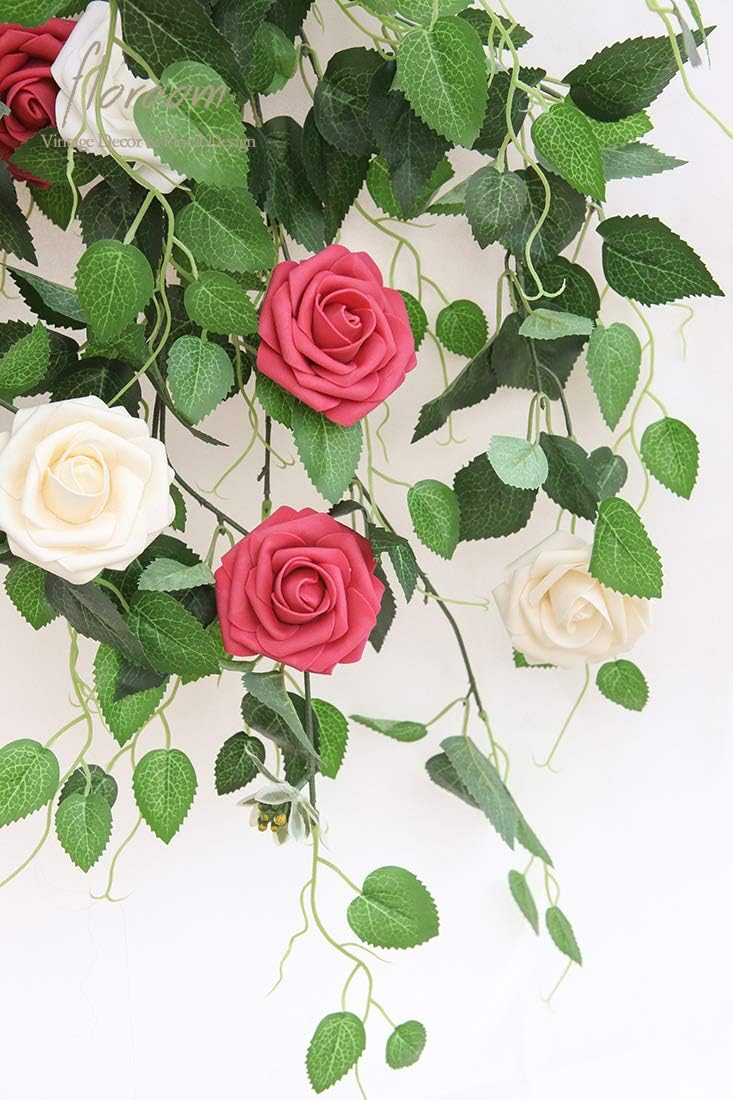 Floroom Artificial Flowers 25pcs Real Looking Fuchsia Foam Fake Roses with Stems for DIY Wedding Bouquets Bridal Shower Centerpieces Floral Arrangements Party Tables Home Decorations