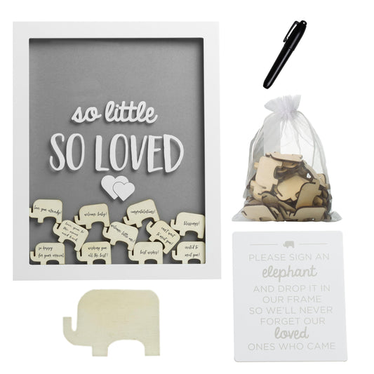 Pearhead So Little So Loved Wooden Elephant Token Frame, Baby Shower Signature Guest Book