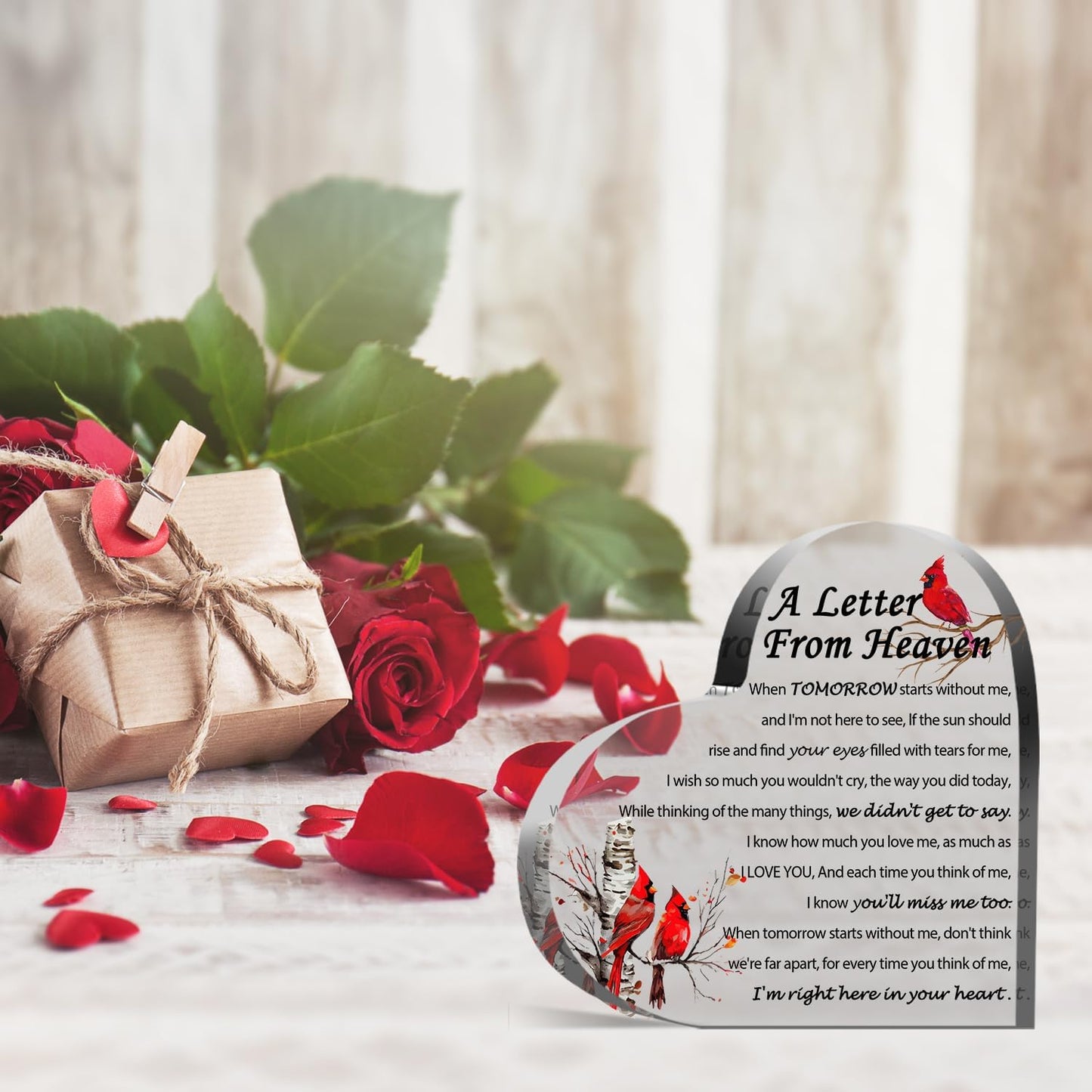 Sympathy Gifts, Red Cardinal Gifts - A Letter from Heaven - Crystal Acrylic Paperweight Remembrance Decorations