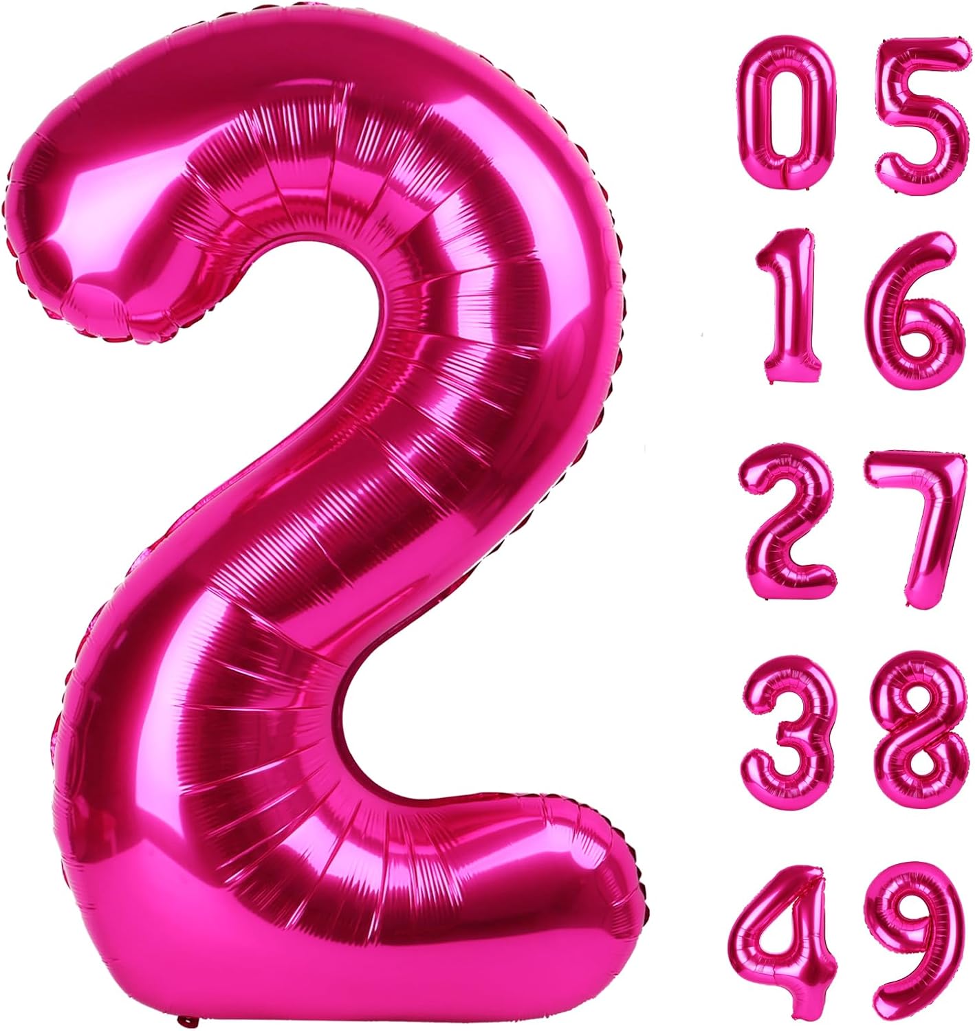 Hot Pink 40 Inch Big Number Balloon Birthday Decoration, Number 2 Helium Balloon 12 20 22 23 24 26 2025 New Years Celebration, Boy Girl Baby Anniversary Party Graduations Supplies Decorations