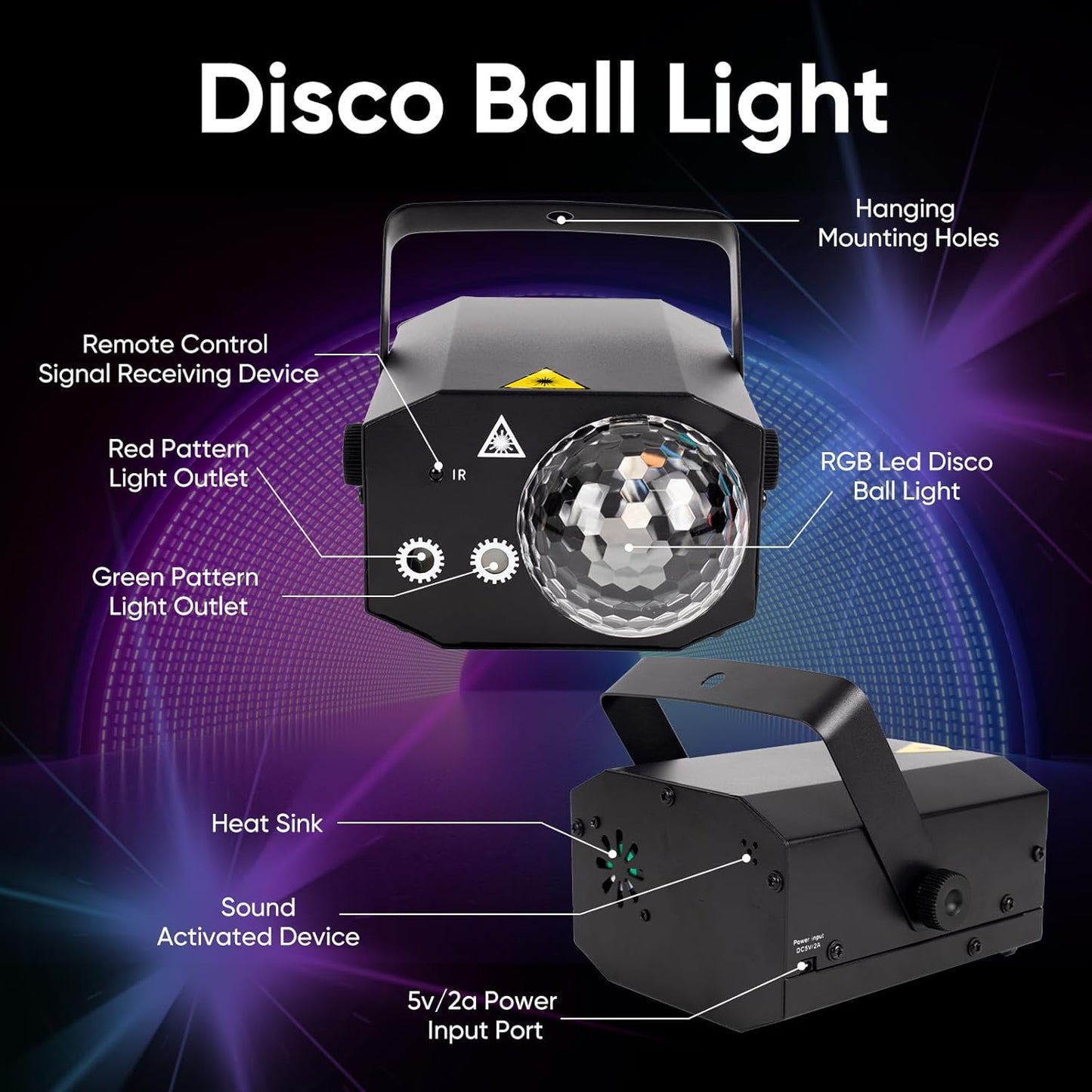 Party Lights DJ Disco Ball Light: LED Stage Laser Light with Sound Activated Remote 72 Patterns - RGB Strobe Lighting Projector for Parties Club Floor Bar Rave Christmas
