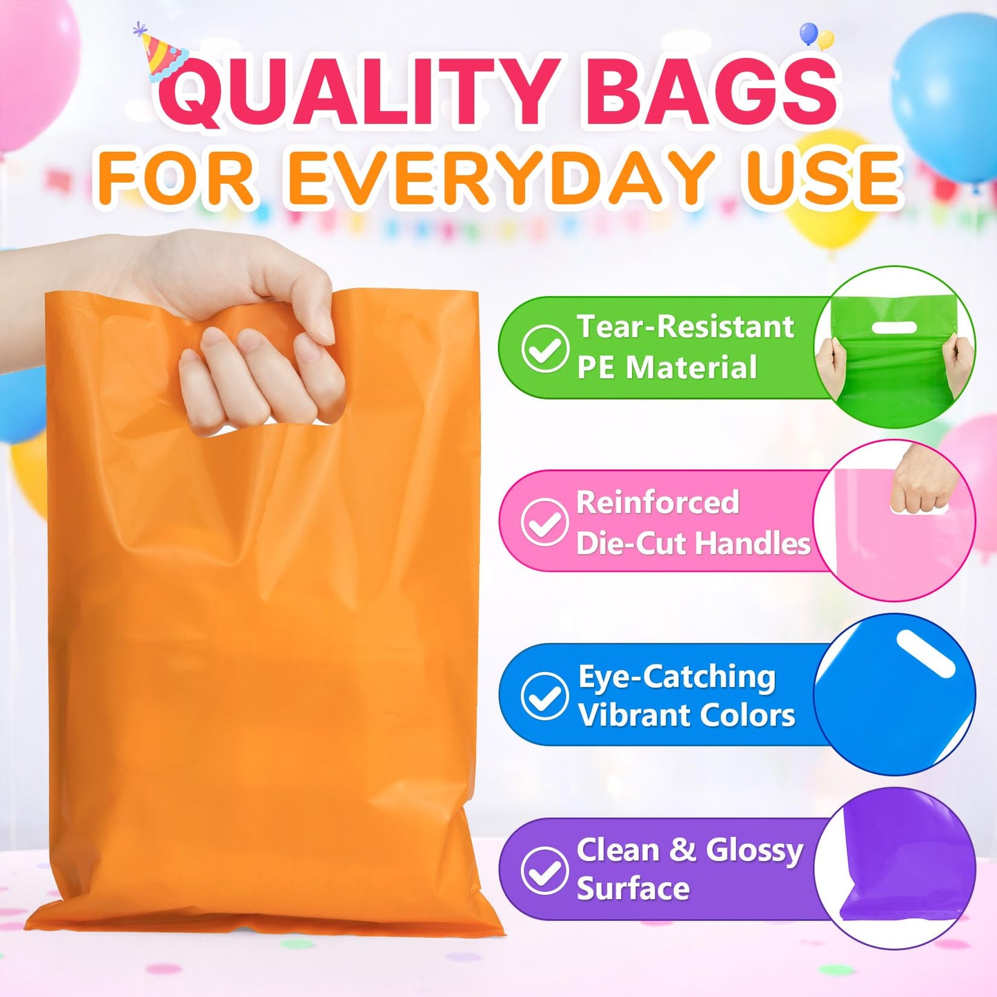 ANZNKU 50PCS Colorful Party Favor Gift Bags 8x11, Plastic Goodie Bags Bulk