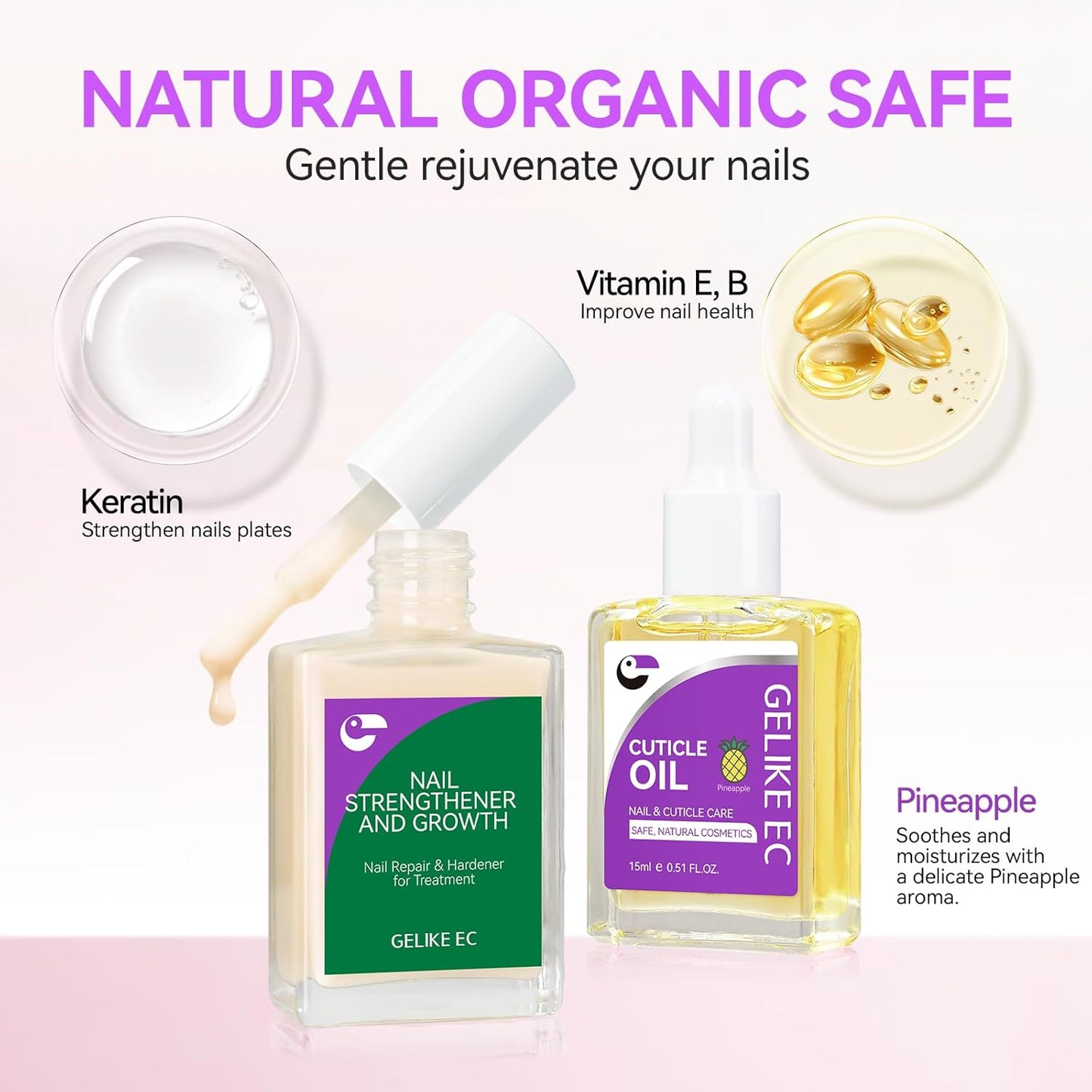 Gelike EC 2-in-1 Nail Rescue Kit: Apricot Nail Ridge Filler & Pineapple Cuticle Oil (15ml) - Tropical Scented Nail Care - Strengthens & Brightens - Travel-Friendly Mini Size