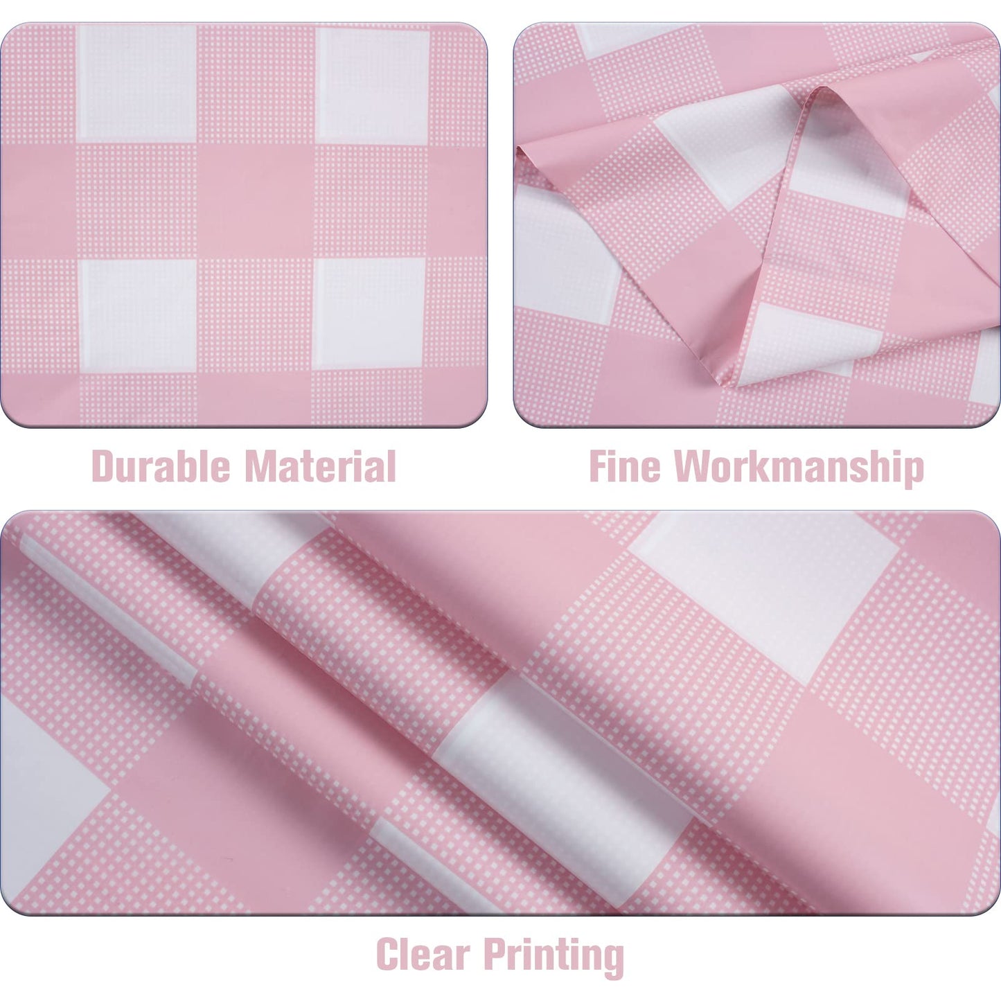 Kesfey 3 Packs Pink Gingham Tablecloth Pink and White Checkered Tablecloths 54 x 108 Inches