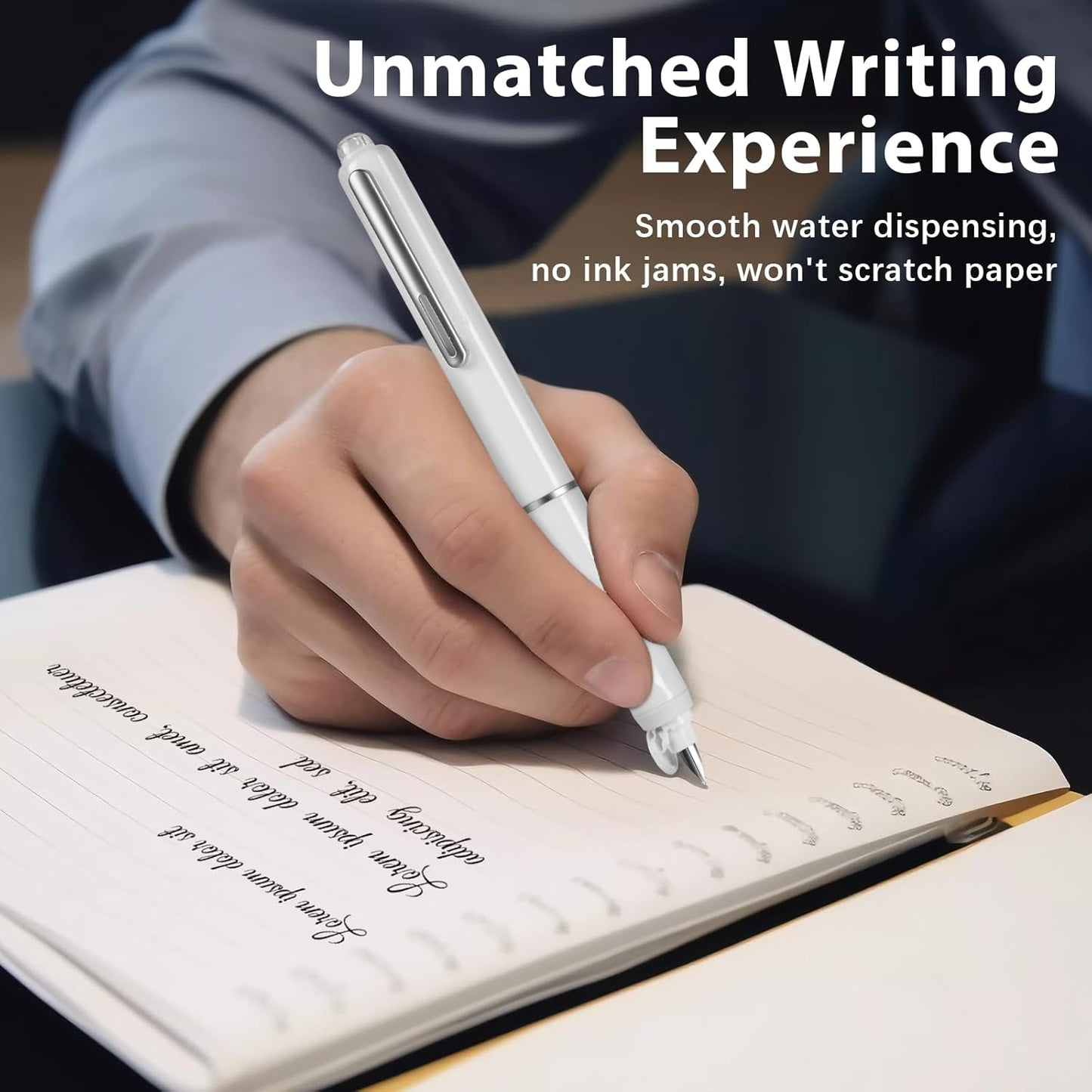 Retractable Fountain Pen Set, Click Fountain Pen Fine Nib, Capless Fountain Pen, Click-to-Write Pen with 5 Black Ink Cartridges, for Writing Journaling Sketching Drawing Calligraphy White