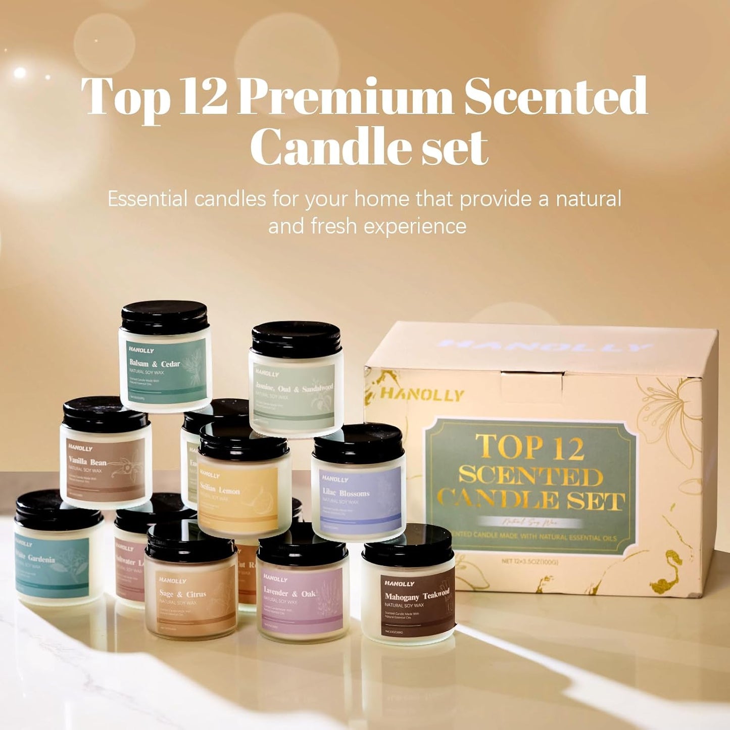 12 Pack Candles for Home Scented, Aromatherapy Candles Gifts Set for Women, Lavender, Vanilla, Rose,Eucalyptus Candle, 42OZ Natural Soy Wax Long Lasting Jar Candle, Birthday, Thanksgiving Day Present