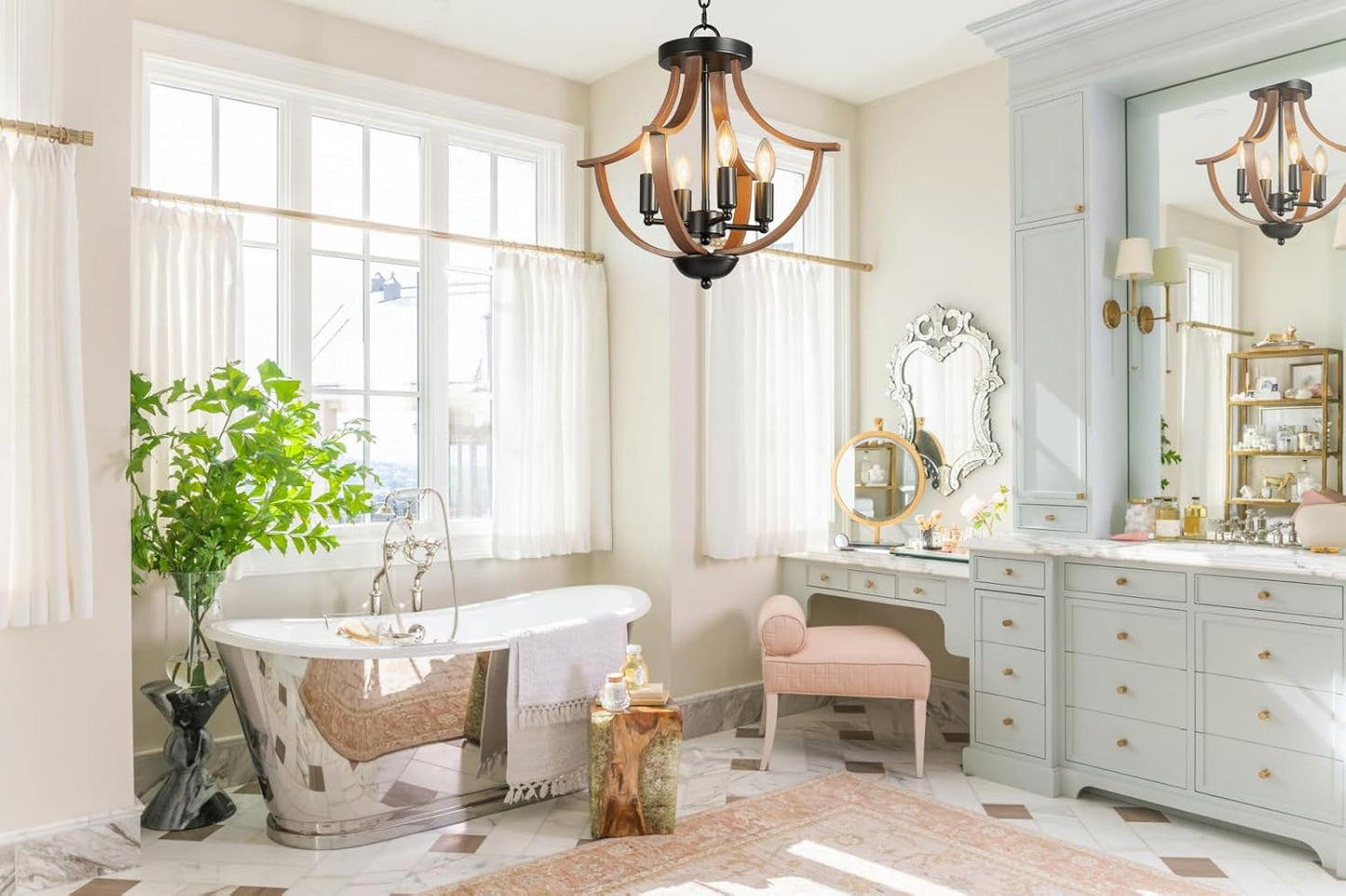 Farmhouse Chandelier,4-Light Modern Hanging Pendant Lighting,Rustic Vintage Ceiling Chandelier Light Fixture for Hallway Foyer Dining Room Entryway Kitchen Island Bedroom