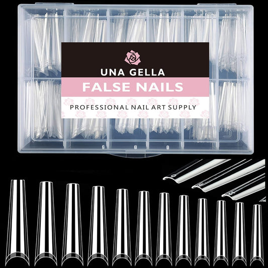 UNA GELLA Coffin Fake Nails Tips Extra Long 216 PCS XXL Coffin Acrylic Fake False Nails Tips Long Ballerina Nail Tips with Box for Nail Salons and Home DIY, 12 Sizes