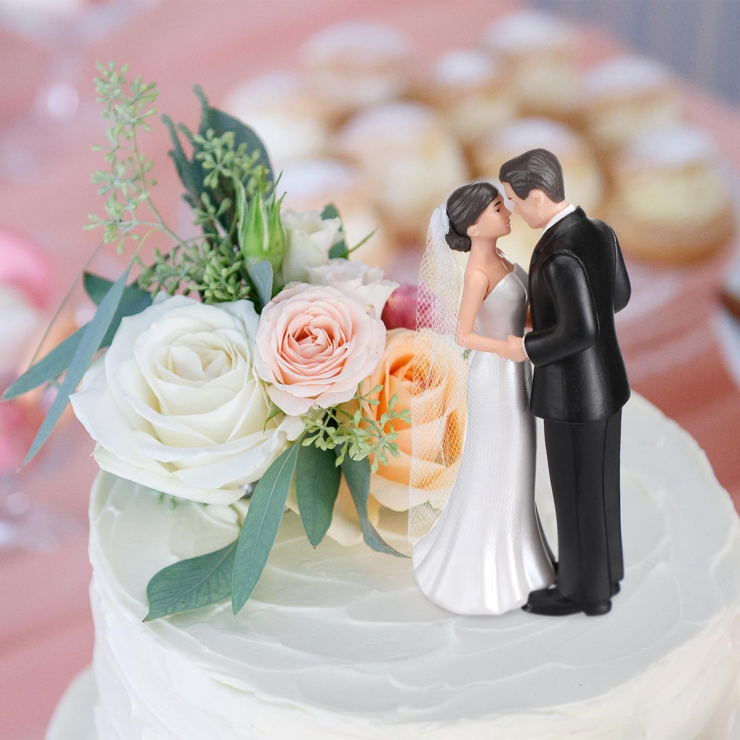 Remerry 4.5" Bride and Groom Wedding Cake Topper,Romantic Era,White