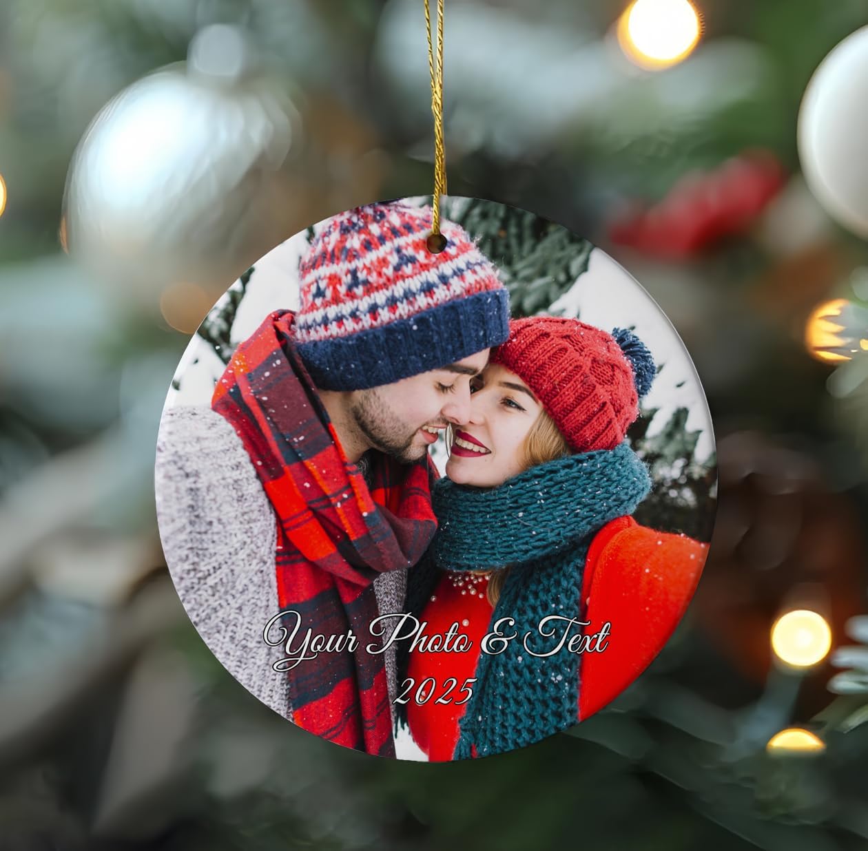 Personalized Christmas Ornaments Decor, Custom Xmas Ornaments with Photo and Text, Customized Wedding Gifts for Couples, Husband, Wife, Parents