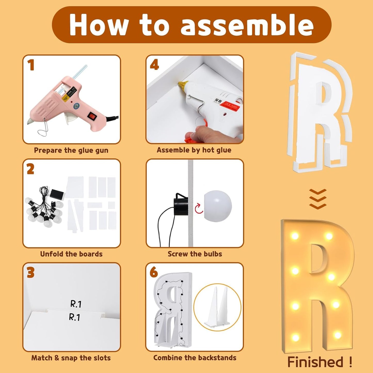 imprsv Marquee Light Up Letters, 3FT Mosaic Letters with Light for Baby Shower Graduation Party Decor, Large R for Engagement Wedding Party Decorations (Need to Assemble)