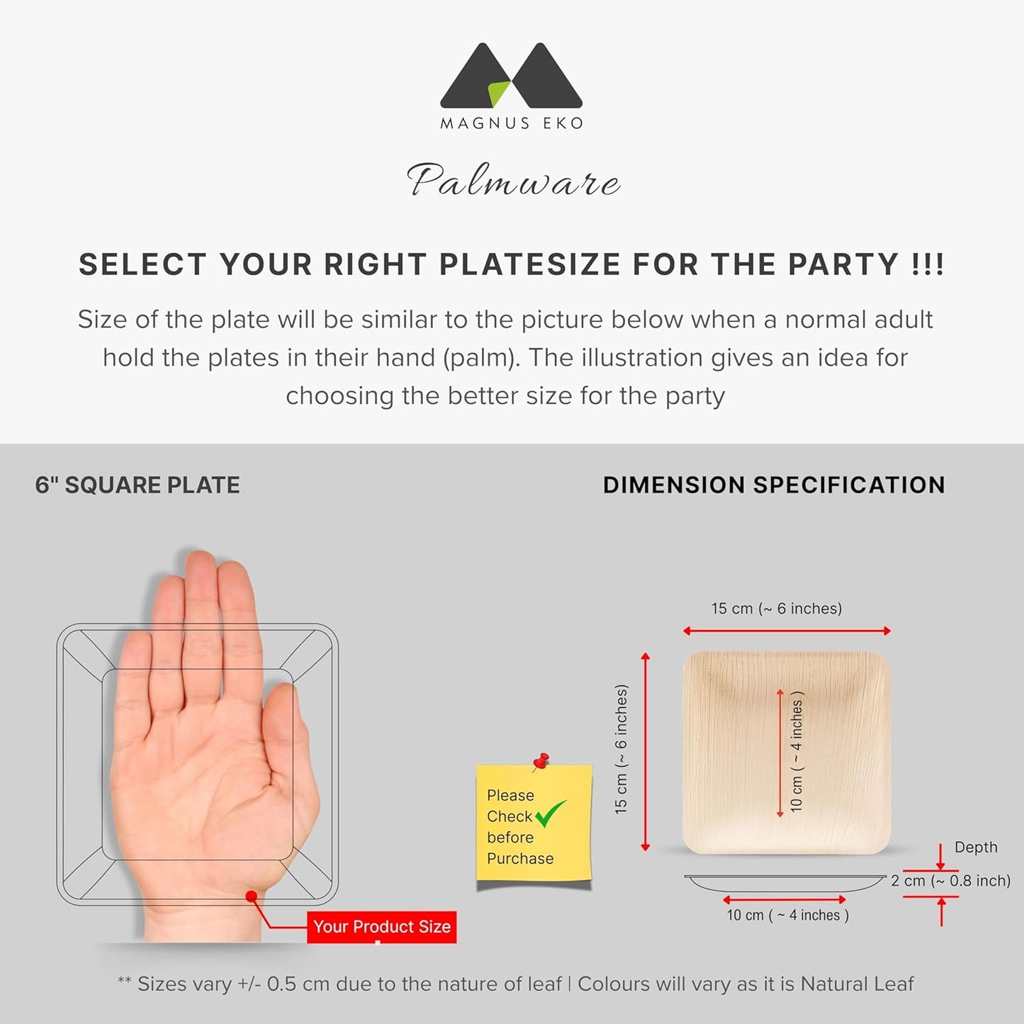 magnus EKO | 6 Inch Square Plates 200 Pcs | Disposable Plates For Party | Eco Friendly, Compostable and Biodegradable serving plates for Catering, Weddings and Parties