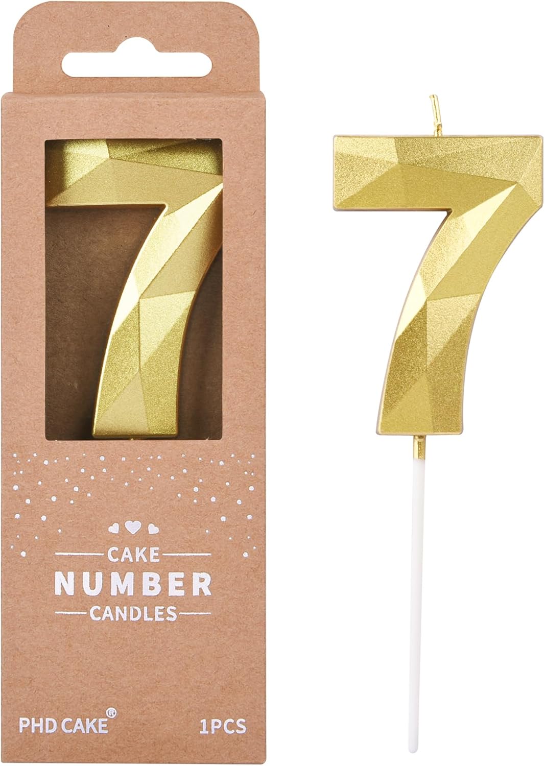 PHD CAKE 2.76 Inch Crystal Gold 7 Number Birthday Candles, Gold Number Candles, Cake Number Candles, Party Celebration