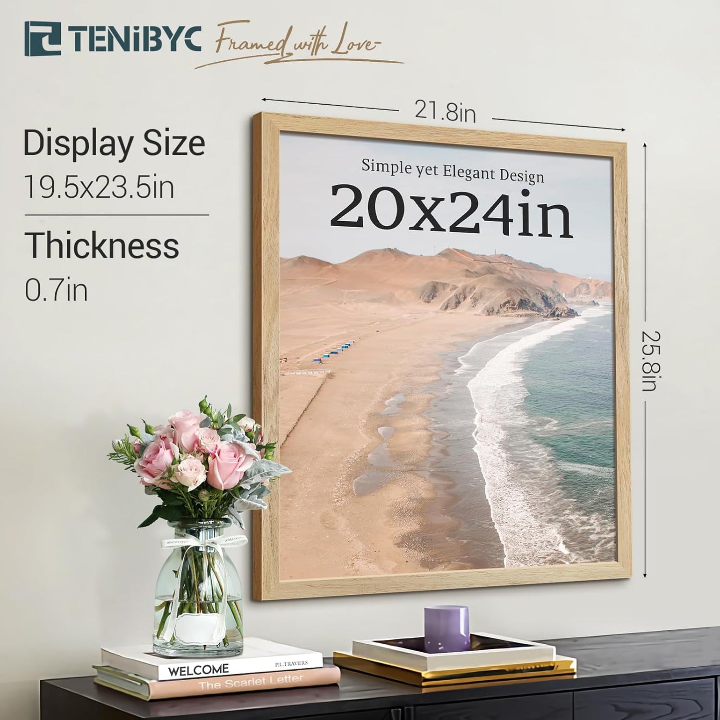 20x24 Picture Frame 4 Pack, Textured Natural Solid Wood Poster Frame, Wall Gallery Photo Frame