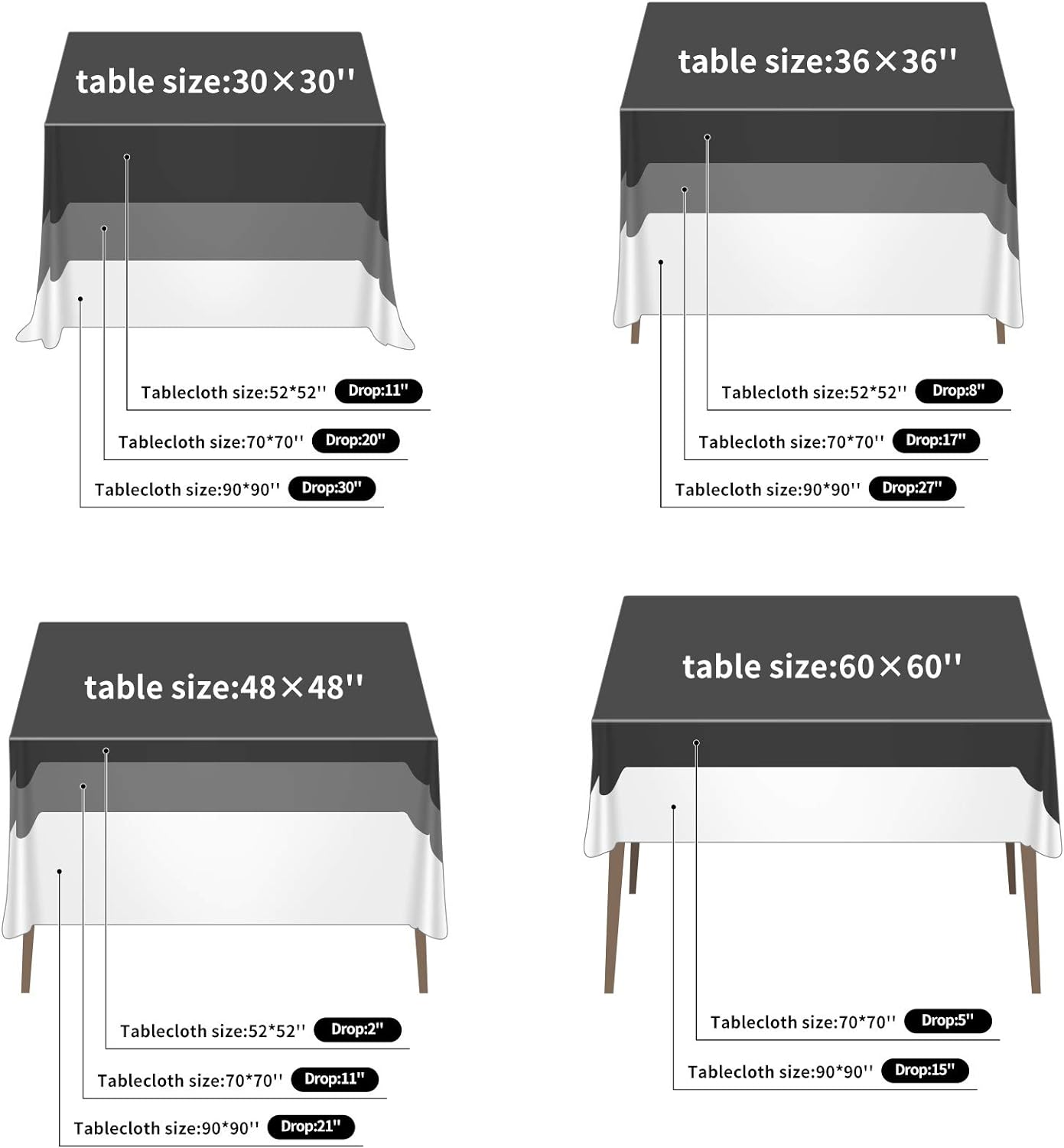 Ascoza 2pack 52x52 Inch White Square in Polyester Fabric Tablecloth for Wedding,Banquet,Restaurant and Parties