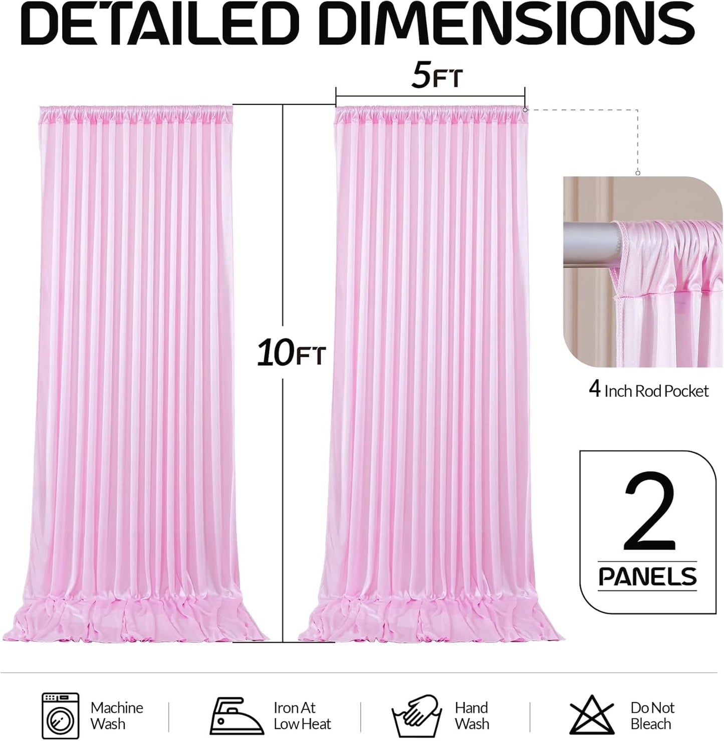 Pink Satin Backdrop Curtains 2 Panels - Glitter Photo Drapes for Baby Shower, 10x10FT Shimmer Back Drop Cloth, Wrinkle Free for Birthday Party Prom Wedding Photography Background