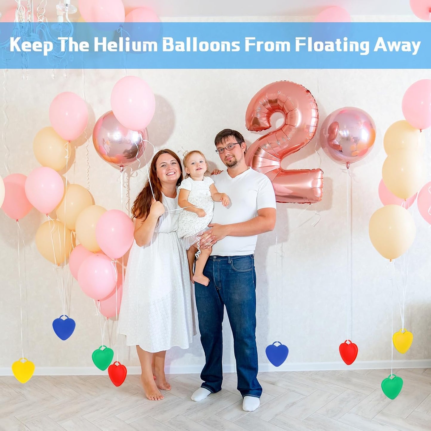 Lenwen 80 Pcs Balloon Weights Plastic Colorful Weights for Balloons for Birthday Party Decoration Wedding Holiday Celebration(Heart Shaped,Rainbow)