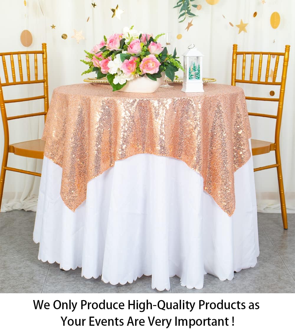 ShinyBeauty Small Tablecloth Square 36x36-Inch Rose Gold Sequin Tablecloths Glitter Table Cover Overlay Rose-Golden Wedding Table Cloths Sequin Fabric Table Linen for Round Tables Birthday