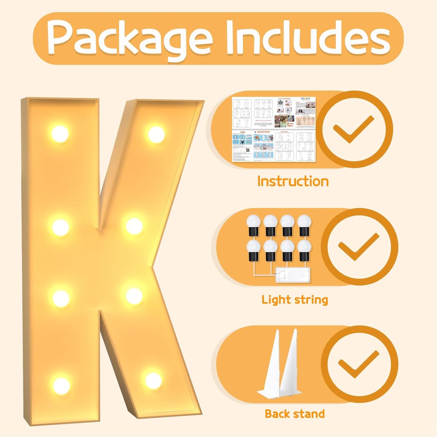 Marquee Letters 3 Feet Tall Large Light Up Letters K Happy Birthday Decorations Marry Me Engagement Party Decor Yellow Light Birthday Decorations Balloon Arch Kit Foam Sign K