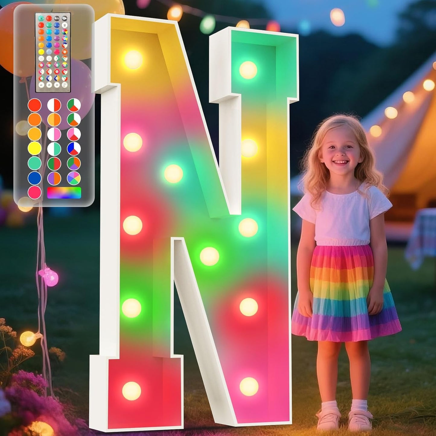 Ledido 4FT Marquee Light Up Letters, 34 Colors Changing Marquee Letter 4 Feet Tall with Remote, Big Letters for Party Wedding Graduation Birthday Decorations, Large Light Up Letter N