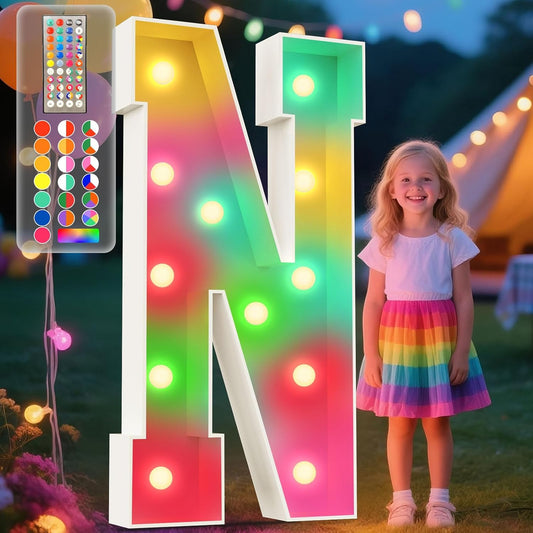 Ledido 4FT Marquee Light Up Letters, 34 Colors Changing Marquee Letter 4 Feet Tall with Remote, Big Letters for Party Wedding Graduation Birthday Decorations, Large Light Up Letter N