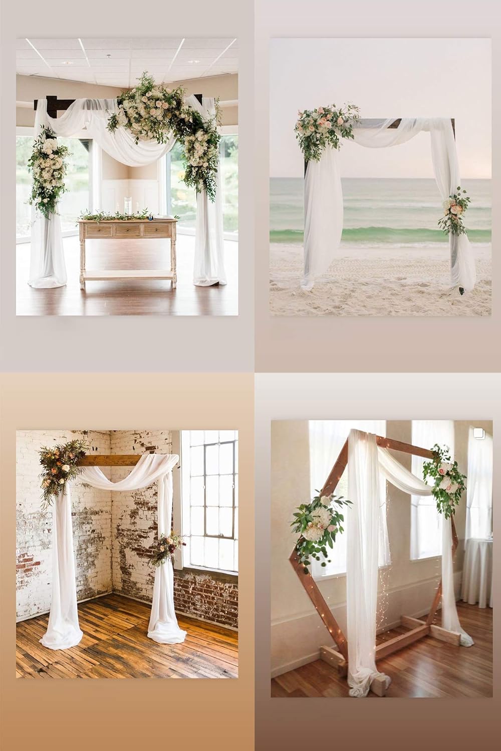 Socomi Wedding Arch Draping Fabric 1 Panel 29" x 19Ft Ivory Sheer Chiffon Curtain Drapes 6 Yards for Wedding Ceremony Birthday Party Decoration