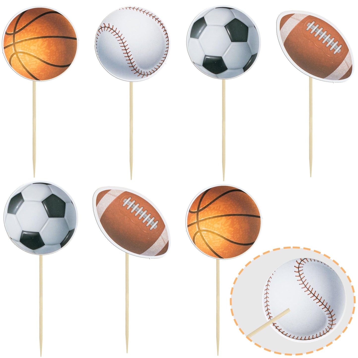 Gyufise 36 Pack Sports Cupcake Toppers Baseball Rugby Cupcake Picks Basketball Toothpicks Soccer