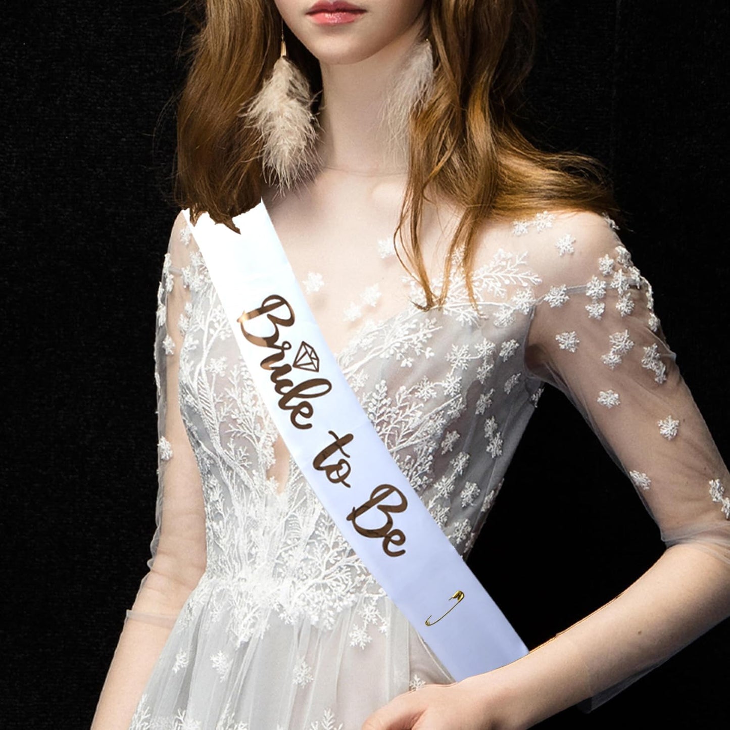 3 Pack Bride to Be Decorations Set, Bride to Be Sash, White Bride Veil, Bride Headband Tiara for Bachelorette Party Bridal Shower Decoration(White with Gold)