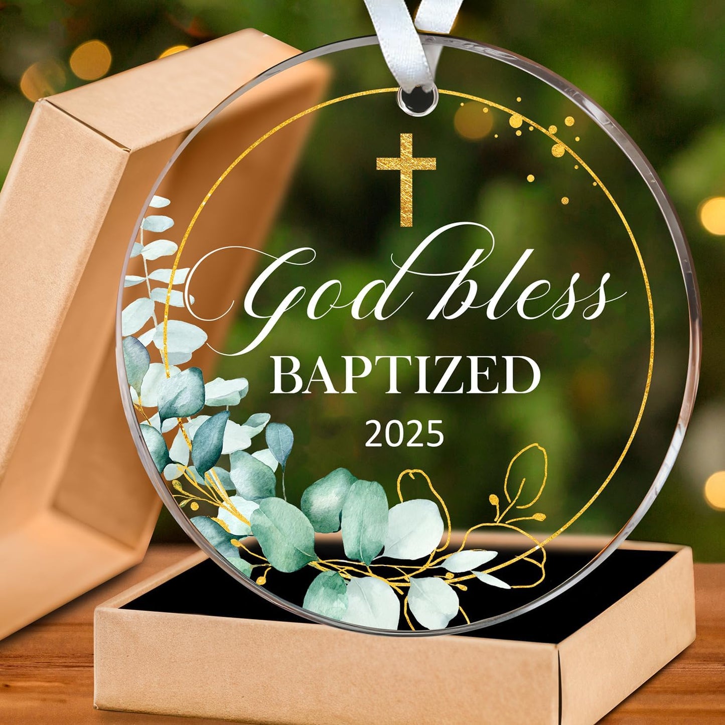 HEXMOZ God Bless Baptized Ornament 2025 - Christian Easter Baptism Gifts for Boys, Girls, Adults - Cross Christening Gift for Baby Boy Girl Godson Goddaughter - Acrylic Christmas Keepsake Decoration