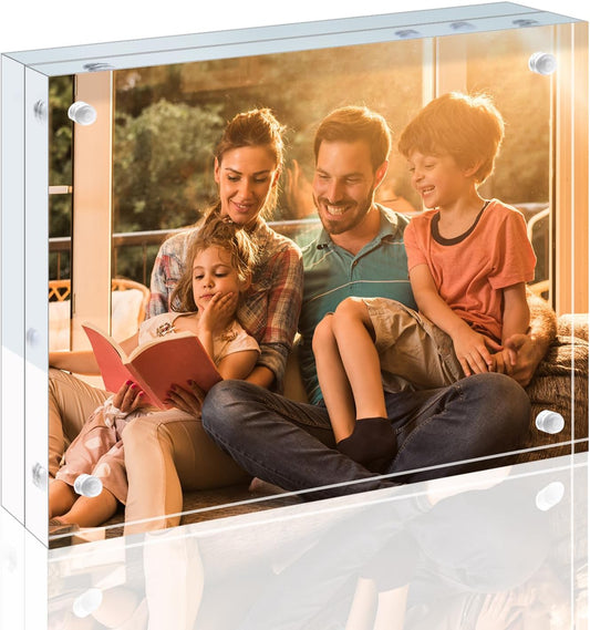 Egofine 3.5x5 Acrylic Frame, 20mm Thicker Frameless Clear Picture Frame, Double Sided Magnetic Picture Frame, Free Standing Desktop Display