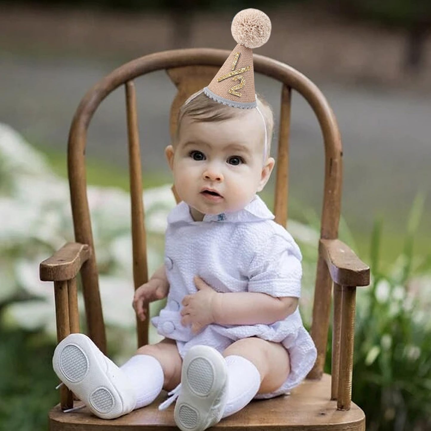 WAOUH Half Birthday Hat - Bow Cake Smash Crown for 6 Month Baby, Mini Photo Prop