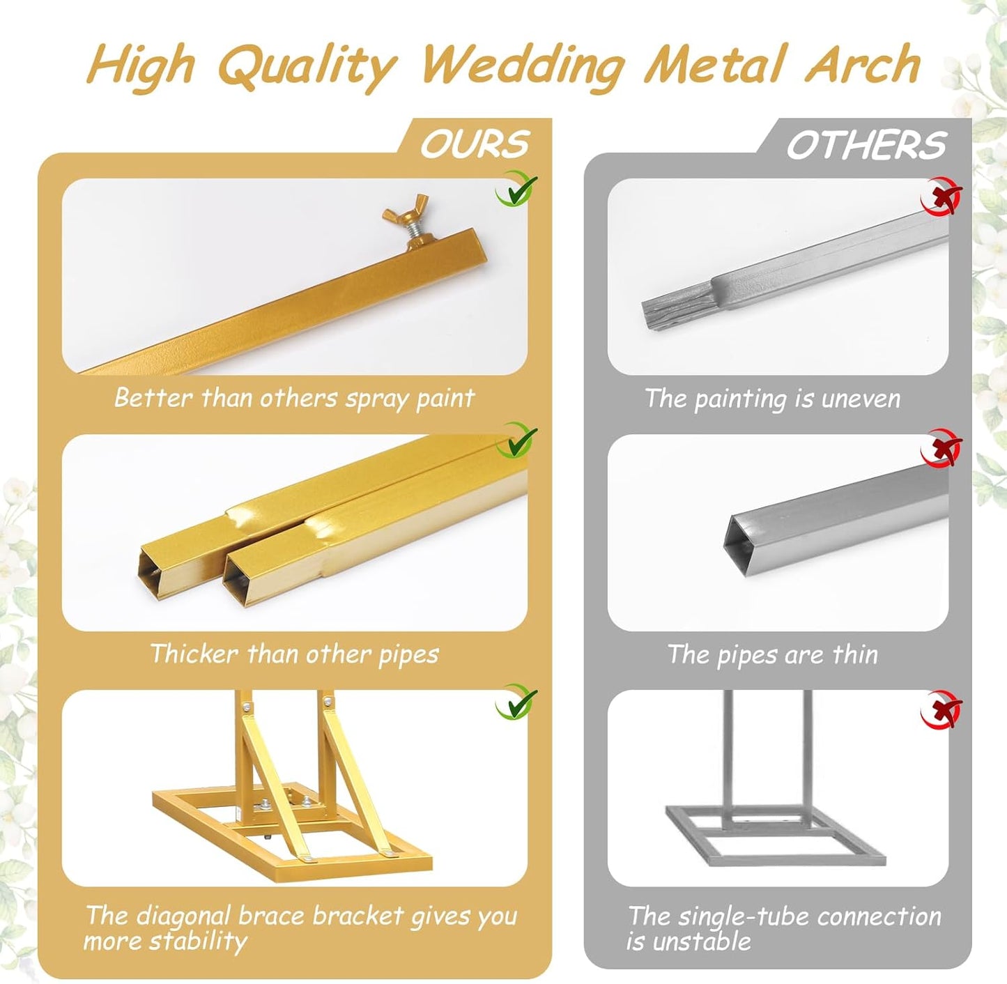 Wedding Arch Stand - 2pcs Large 8.2&6.9Ft Balloon floral Arch Stand Half Arch Flower Frame Photography Backdrop stand, Metal Heavy Firm Base for Bridal &Ceremony Baby Shower Birthday Party Decor,White