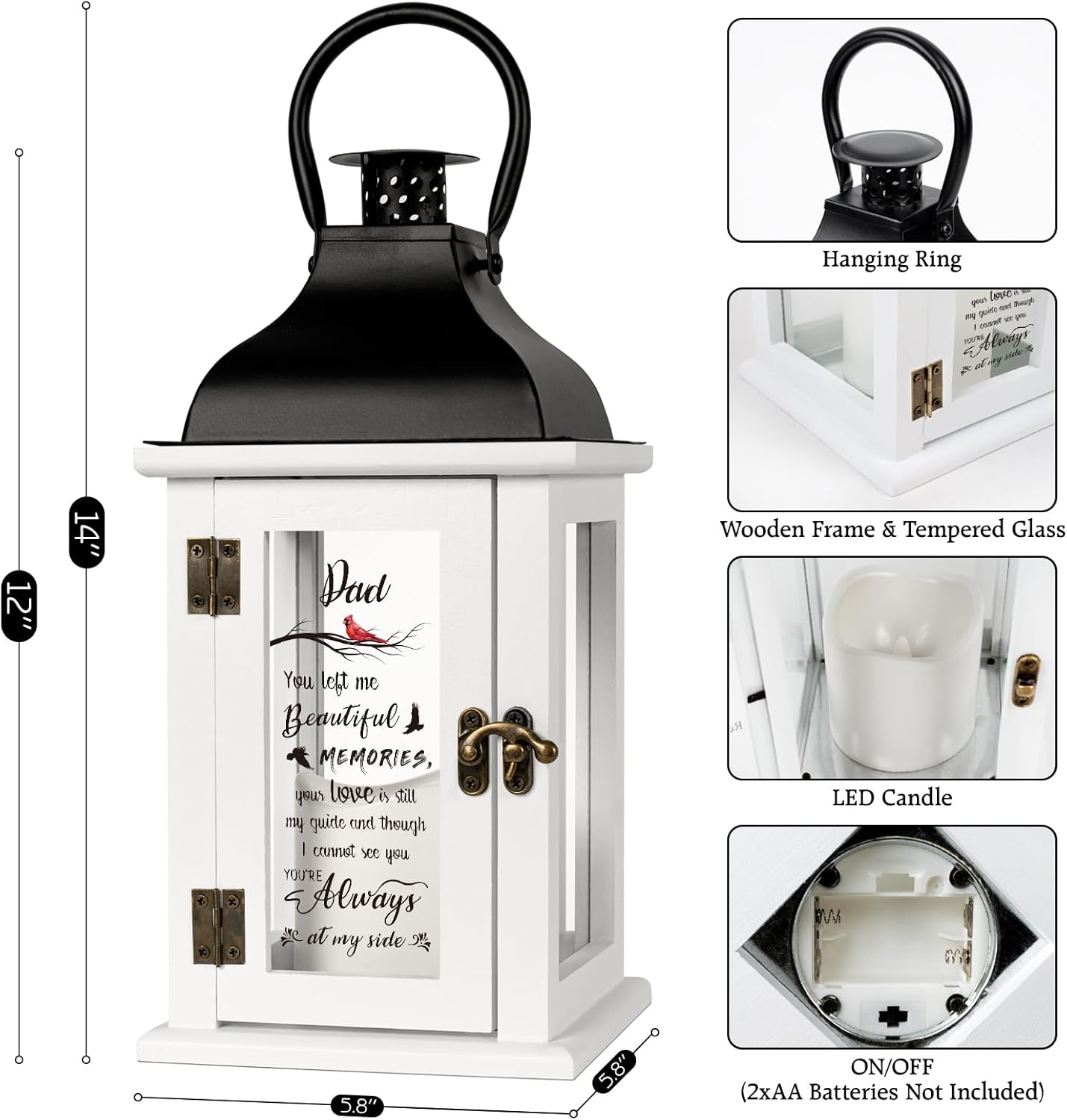 Memorial Lantern - Bereavement Sympathy Gifts for Loss of Loved One Memorial Gifts for Loss of Father Remembrance Gifts Thoughtful Funeral Gifts for Loss of Dad with LED Candle and Remote