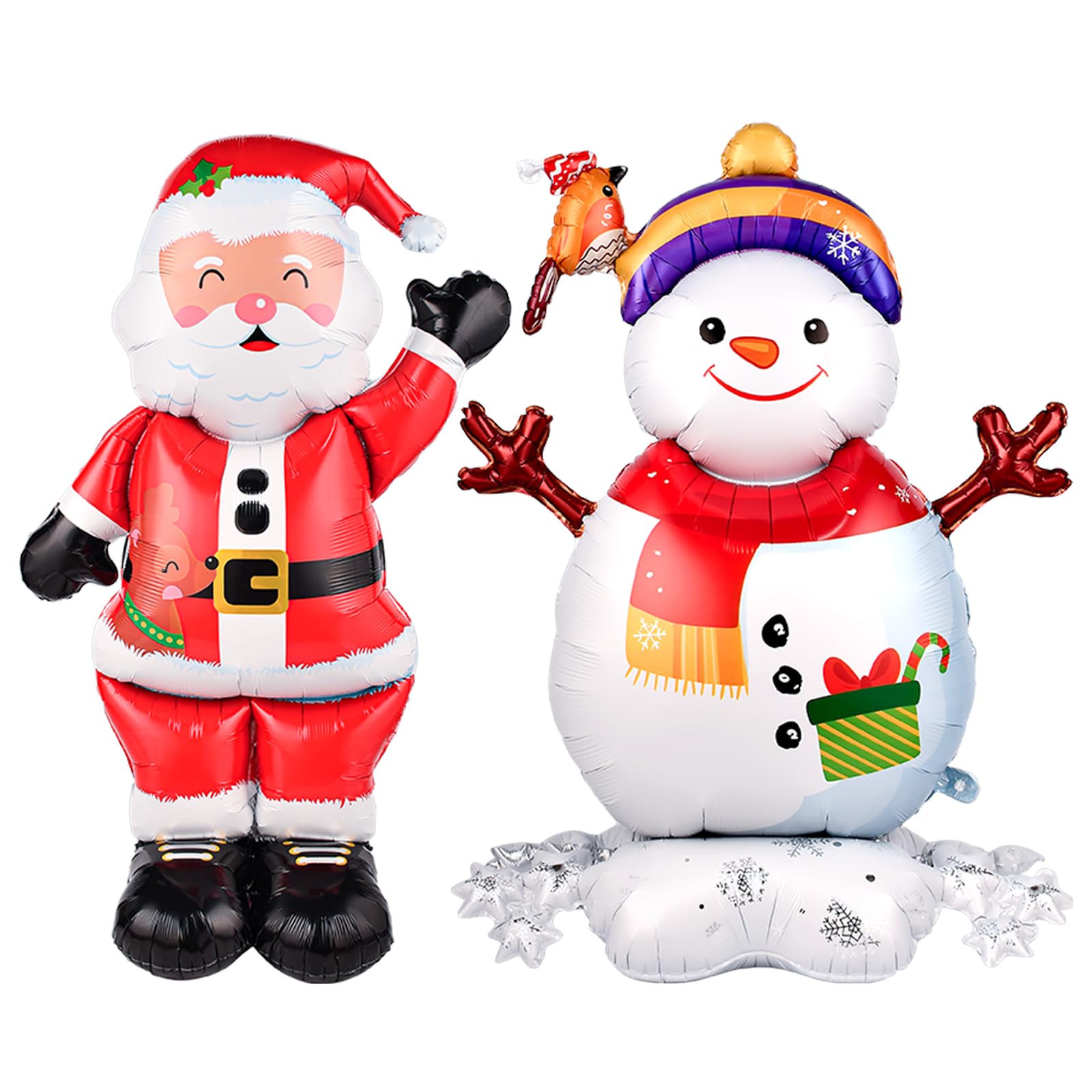 2Pcs 62 Inch Self Standing Santa Claus Balloons Giant Snowman Mylar Balloon Christmas Party