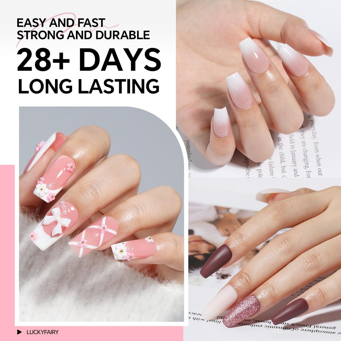 Super Strong Solid Nail Glue Gel for Press On Nails Tips, No U V Light Needed Gel Nail Glue 10g (2pcs) Quick Drying Adhesive Long Lasting Fake Acrylic Nails Glue Kit