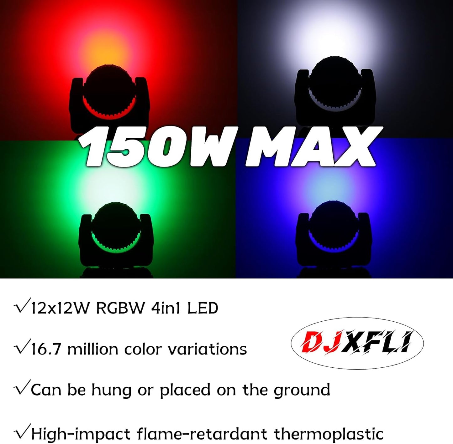 Moving Head Light Beam Wash 12x12W LED Stage Lighting RGBW 4in1 Professional DMX 512 Strobe Effect Sound Activated DJ Lights for DJ Night Clubs Disco KTV Bar Show (1 Pack)