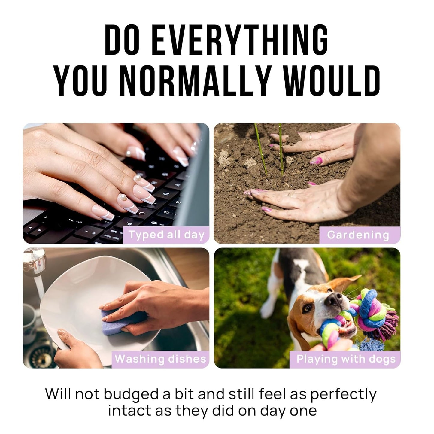 BTArtbox Press On Nails Almond - Designed White French Tip Press On Nails Short with Gold Foil, Glue On Nails for Winter Day Gifts, Stick On Nails in 16 Sizes - 30 Nail Kit, Tiny Gloden