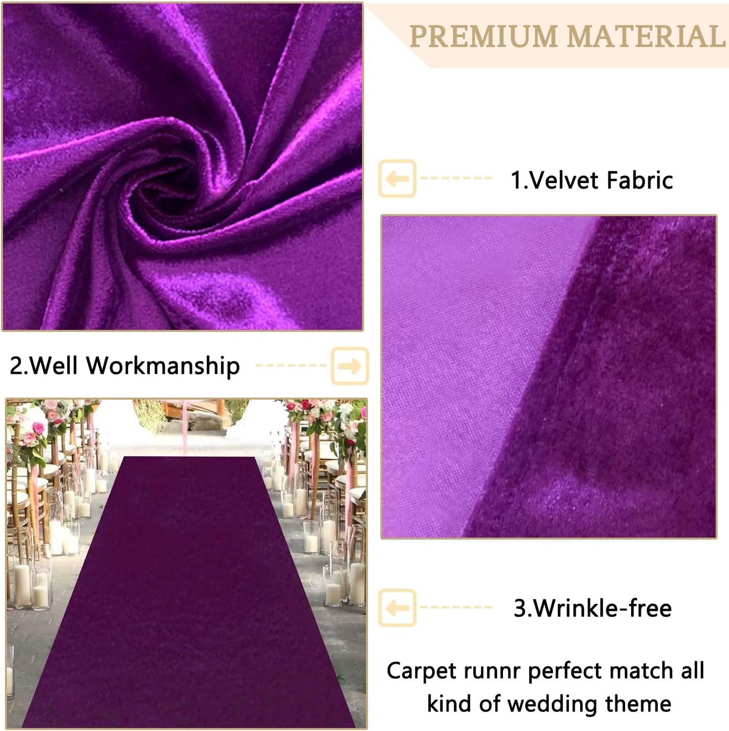 MODFUNS Aisle Runners for Weddings Purple Velvet Aisle Runner 4x25ft Party Carpet Runners Wedding Runner Rug with Carpet Tape Vintage Aisle Floor Runner Bridal Shower Banquet Ceremony Prom Carpet