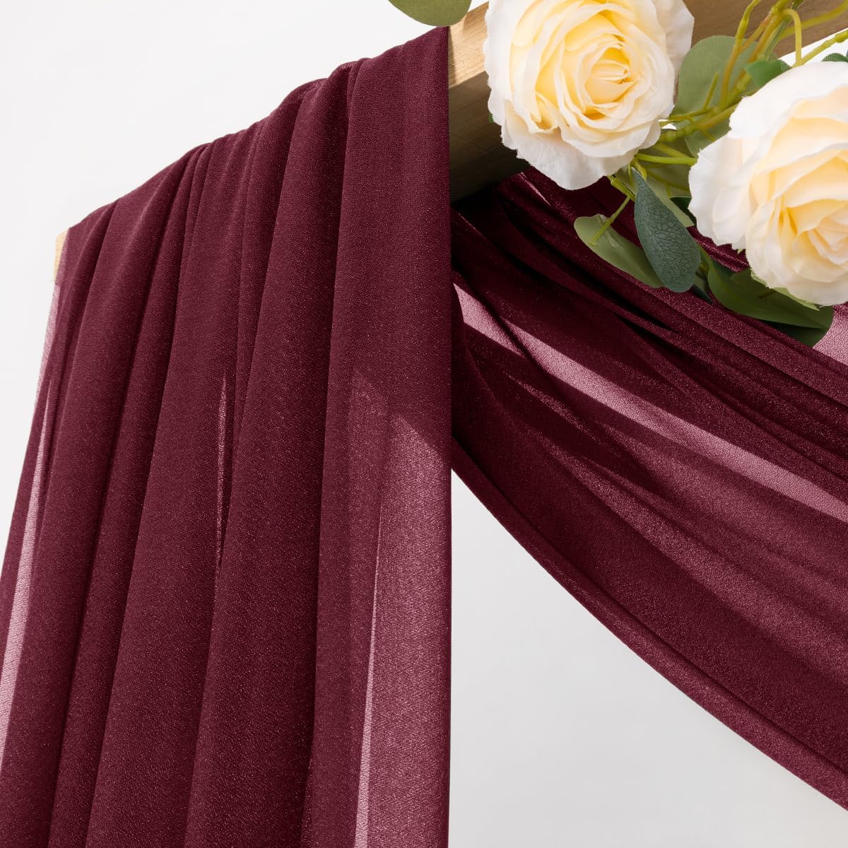 MLMC Burgundy Wedding Arch Draping Fabric 1 Panel 29" x 20 FT Extra Long Gauze Drapes Sheer Backdrop Curtains 6.6 Yards Airy Outdoor Drapery Panels for Wedding Bridal Shower Ceiling Decoration