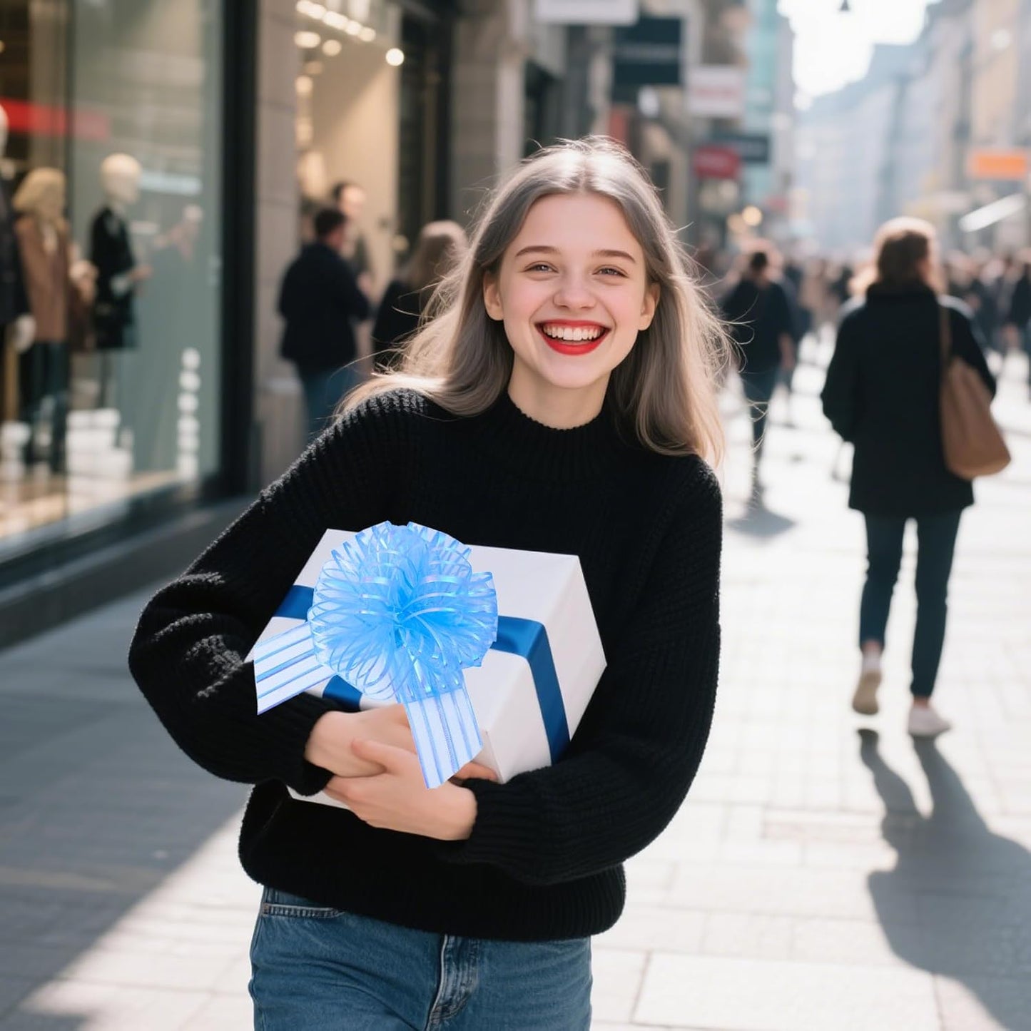 6 Pcs 6 Inch Large Organza Pull Bow Ribbon – Elegant Gift Bows for Wedding Decorations, Christmas Wrapping, Birthday Parties, Car Decor, Gift Baskets, and Valentine's Day Packaging(Light Blue)