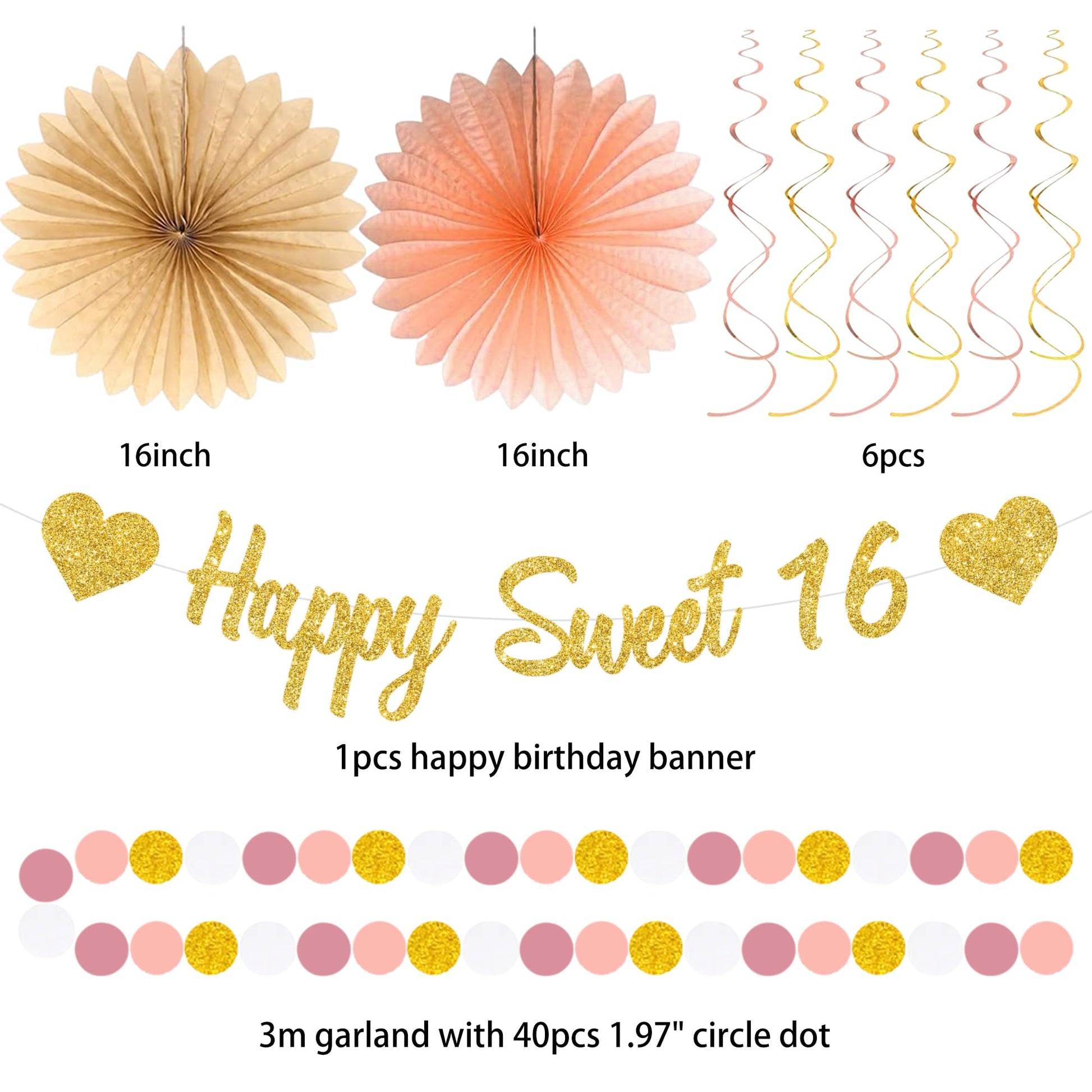 Vlipoeasn Blush Pink Sweet 16 Birthday Decorations Set for Girls