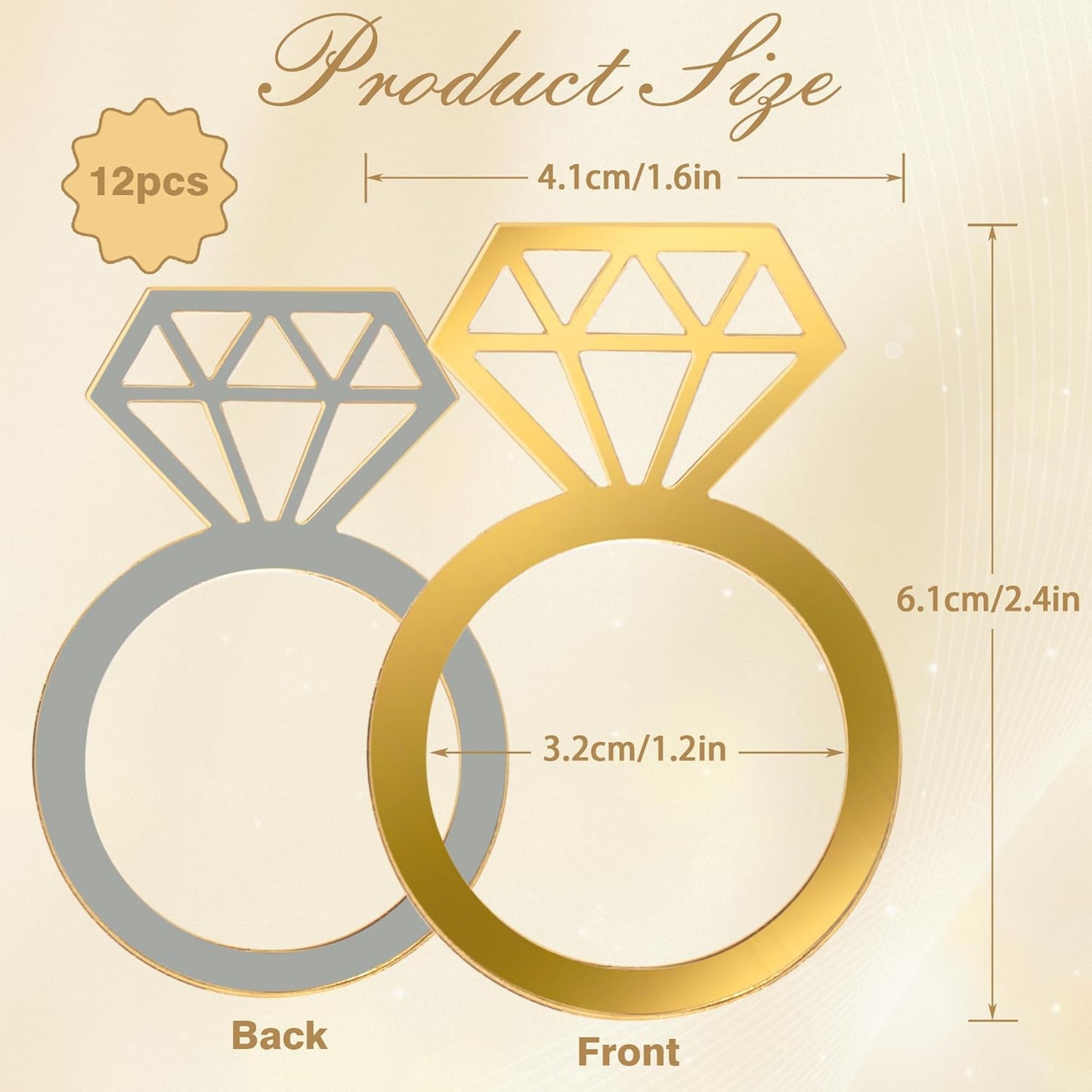 Edussy Gold Napkin Rings Set of 12,Acrylic Mirror Diamond Napkin Ring Holders for Wedding Centerpiece Table Decorations, Bridal Brunch,Family Dinner, Bridal Shower or Anniversary Decor