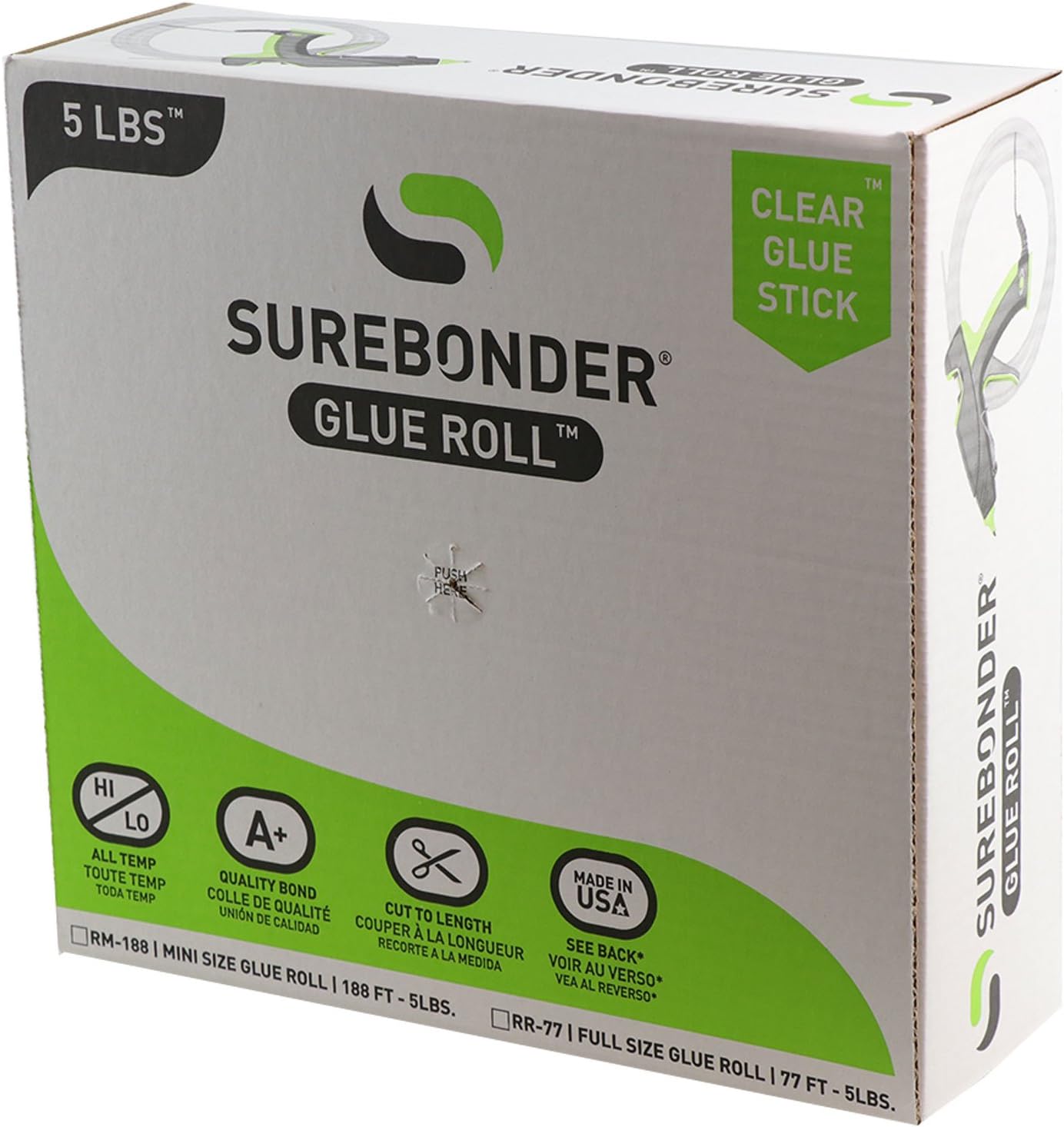 Surebonder RR-77 Full Size 77 ft. Clear All Temperature Hot Glue Stick Roll/Rope for Continuous Gluing, 7/16" x 77' - 5 lb Box