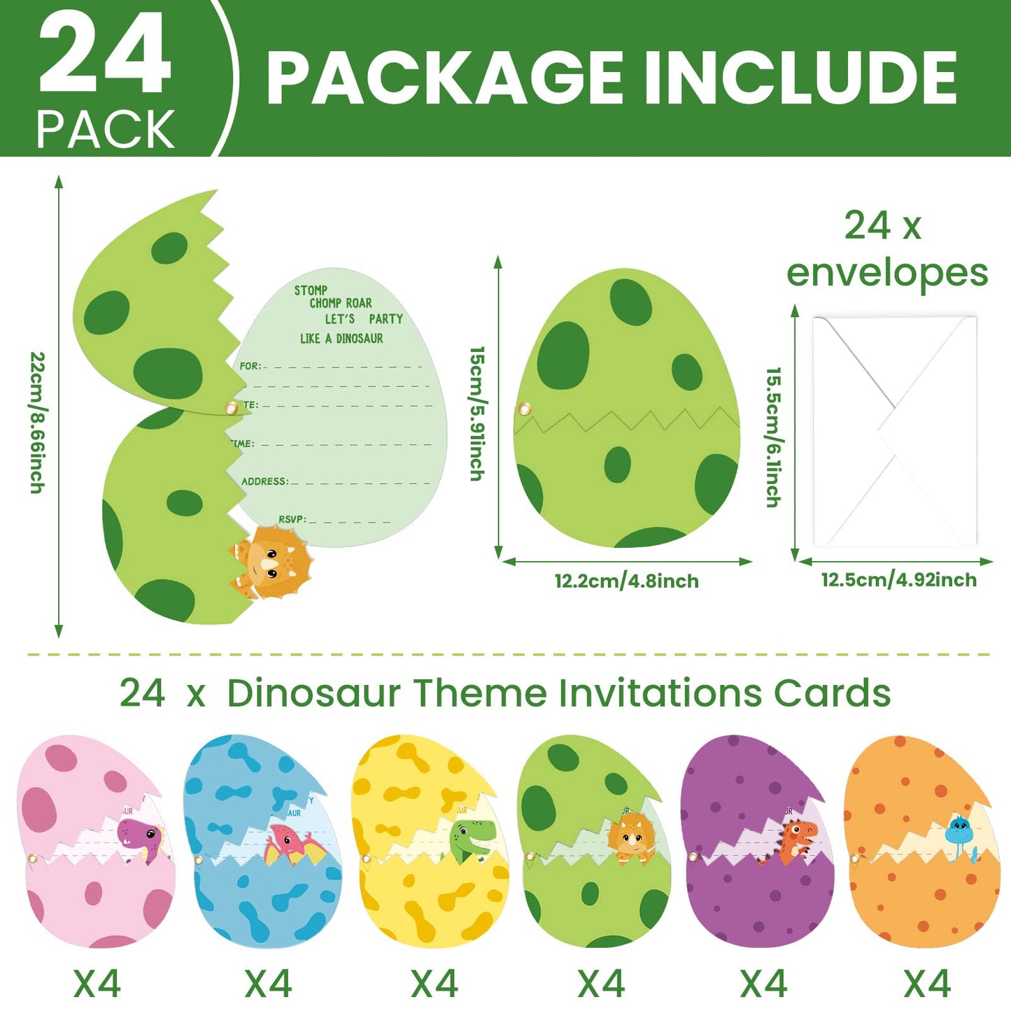 24 Pack Dinosaur Birthday Party Invitations Cards with Envelopes Dinosaur Party Supplies Fill In